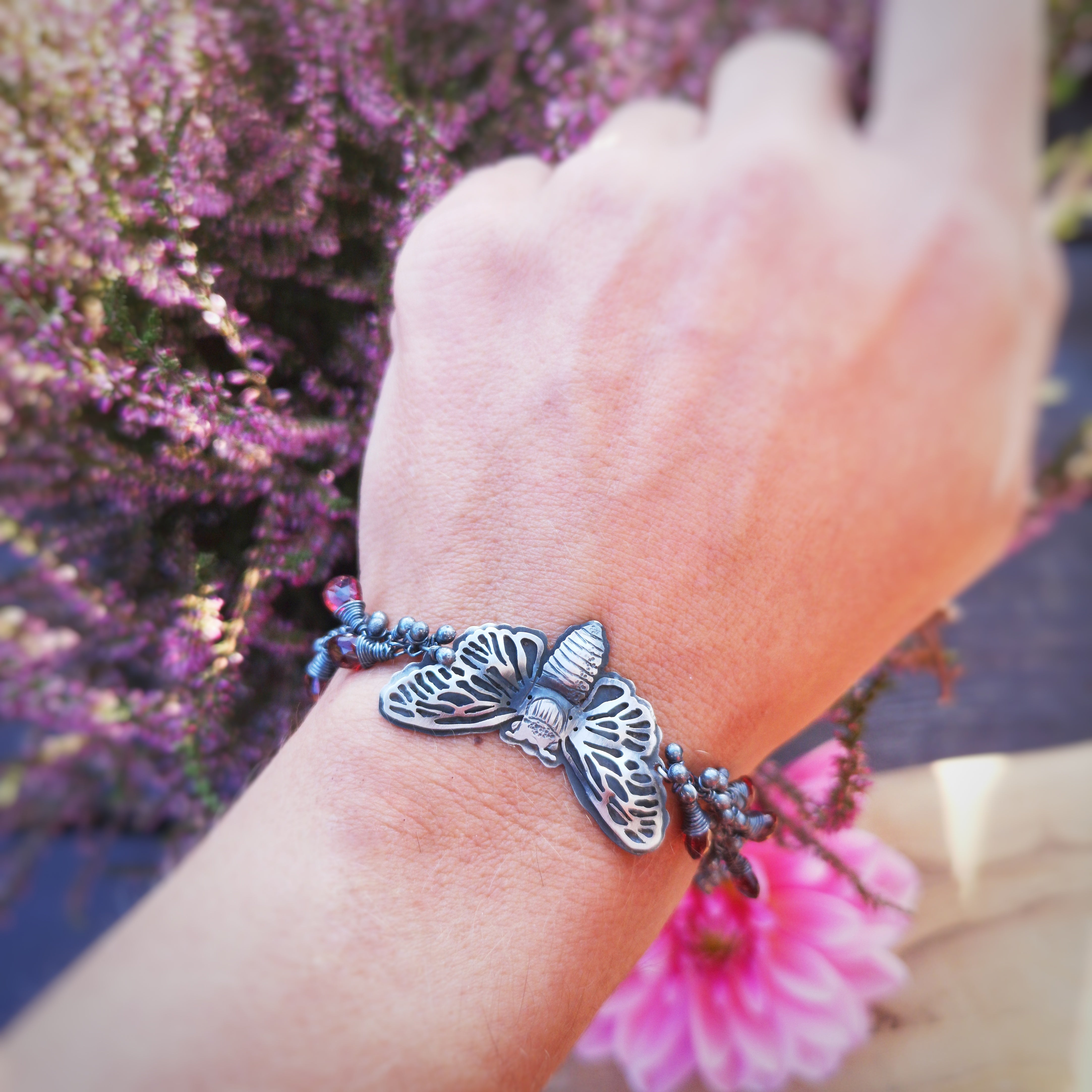The Cicada Bracelet - Crimson Garnet