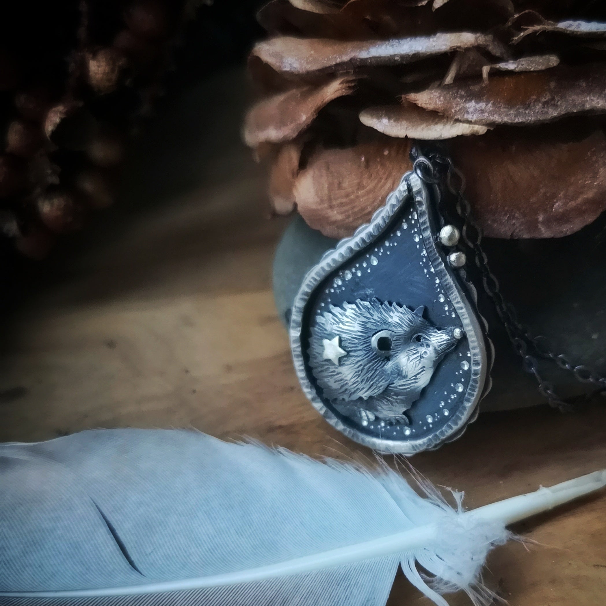 The Hedgehog Necklace- Drop Shadowbox Necklace