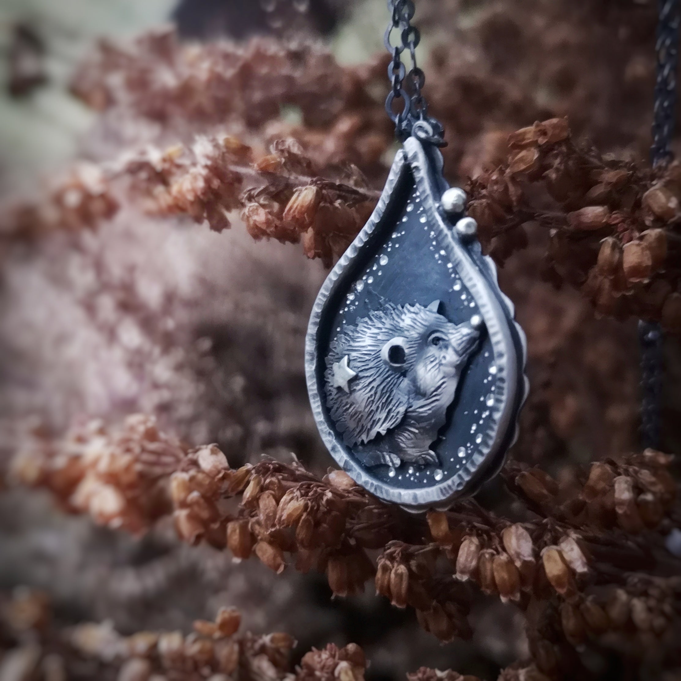 The Hedgehog Necklace- Drop Shadowbox Necklace