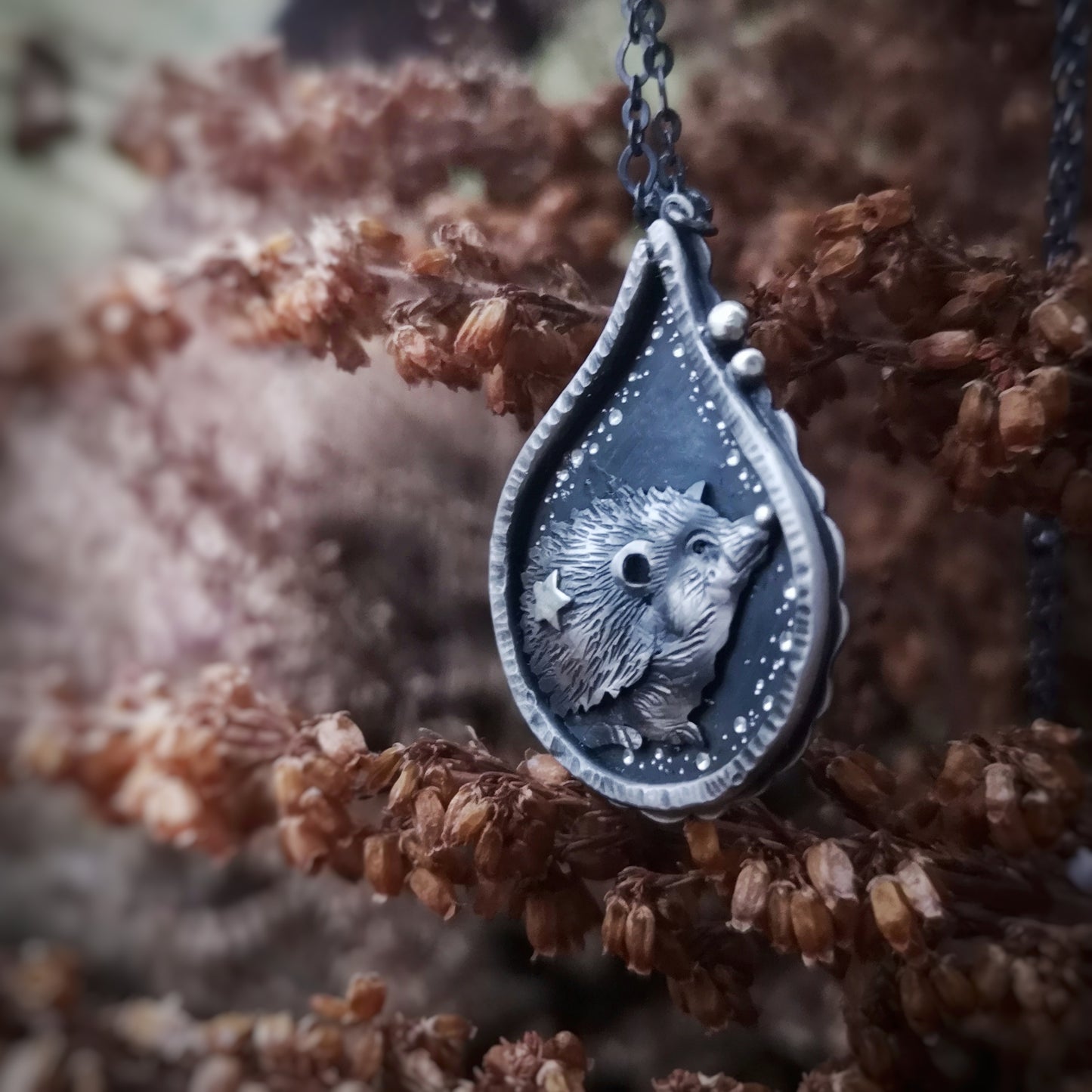 The Hedgehog Necklace- Drop Shadowbox Necklace