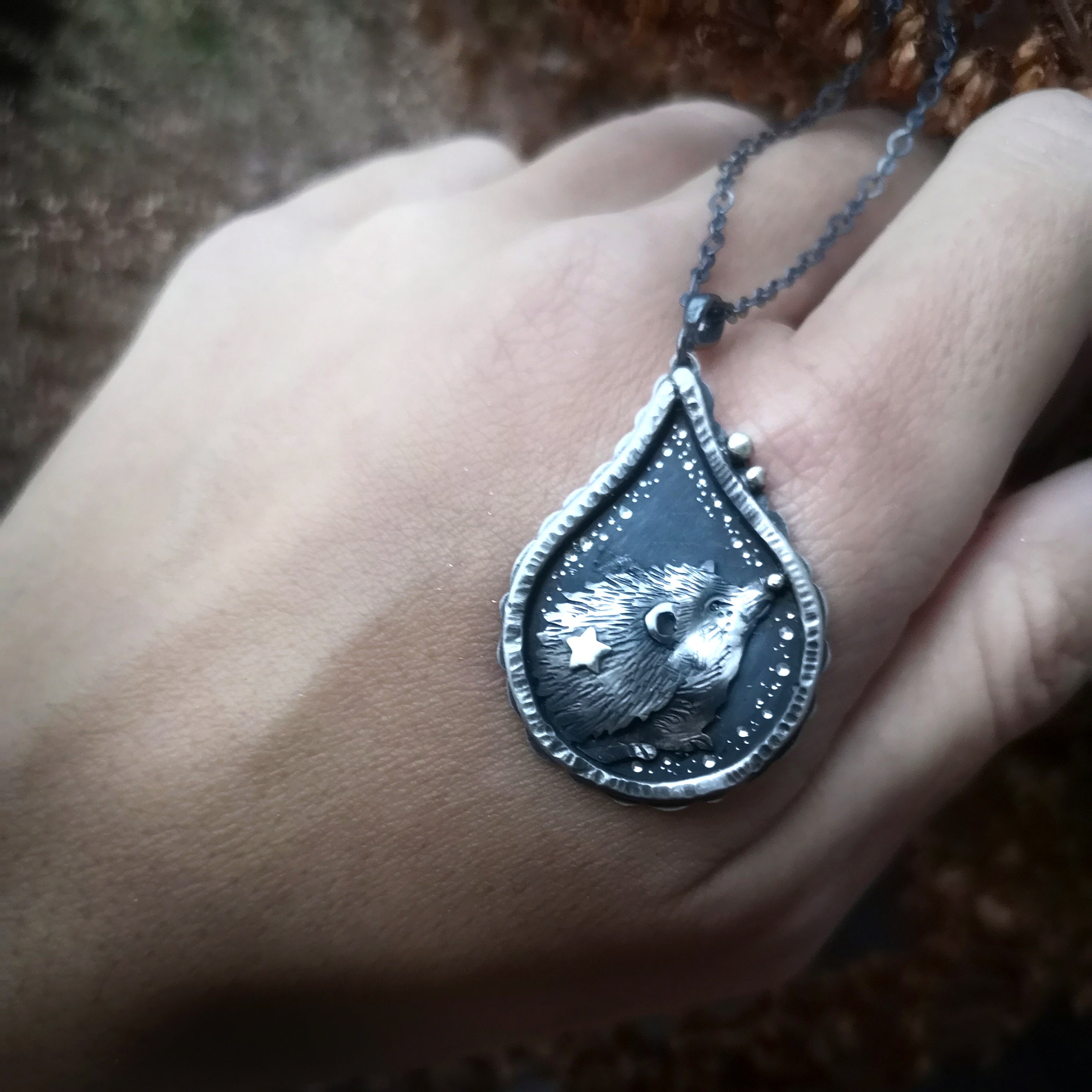 The Hedgehog Necklace- Drop Shadowbox Necklace