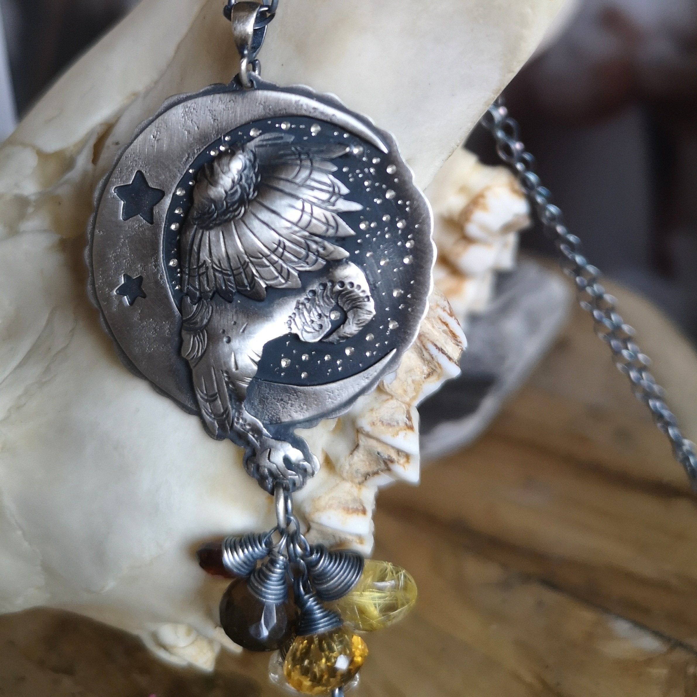 The Barn Owl Necklace II - Lariat Multistone Necklace