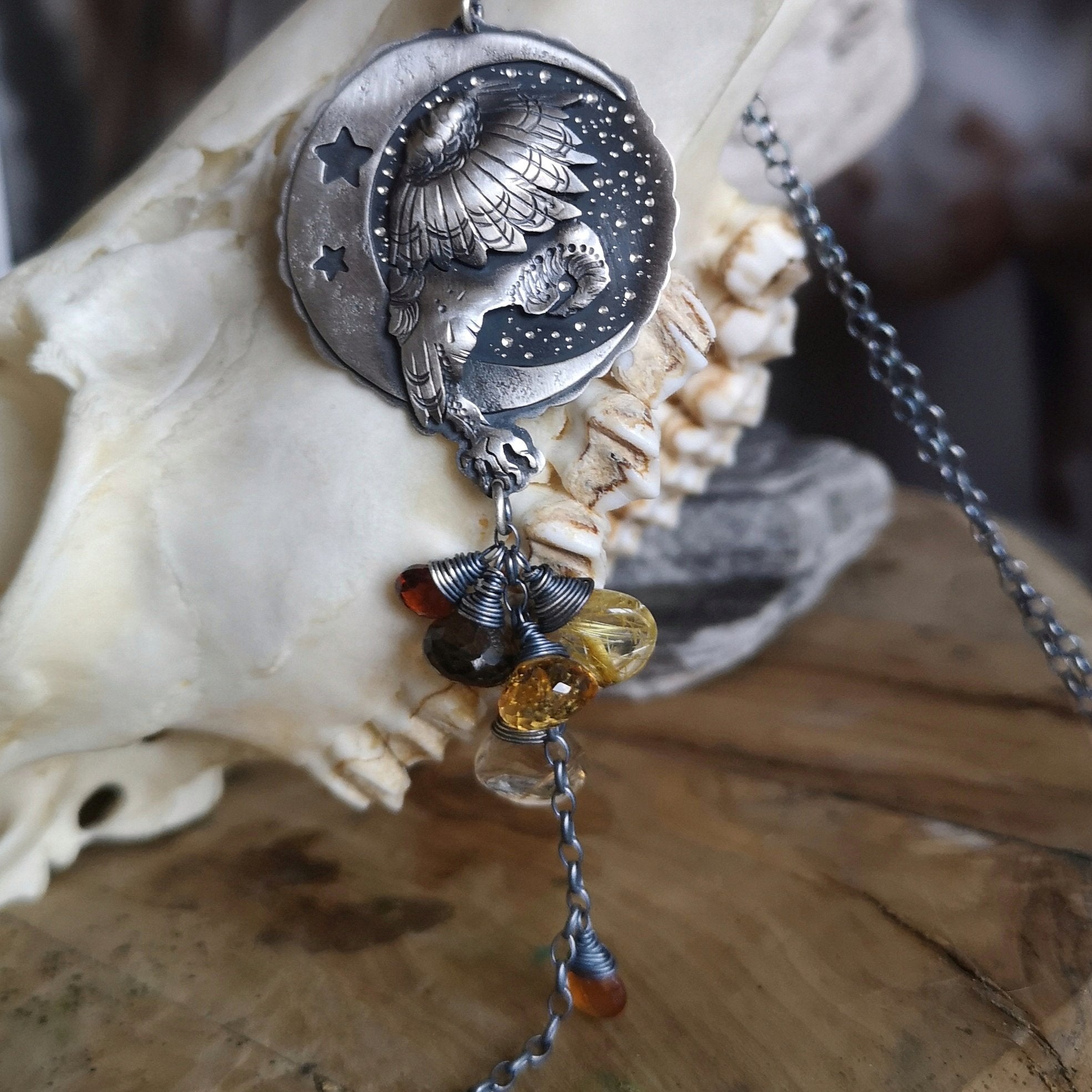 The Barn Owl Necklace II - Lariat Multistone Necklace