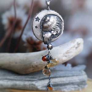 The Barn Owl Necklace I - Lariat Multistone Necklace