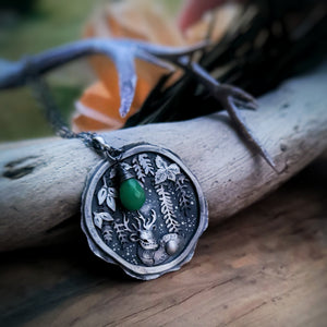 The Deer Shadowbox Necklace with Chrysoprase
