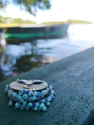Sacred Wings Earrings- Eagle Keum Boo and Aquamarine Earrings