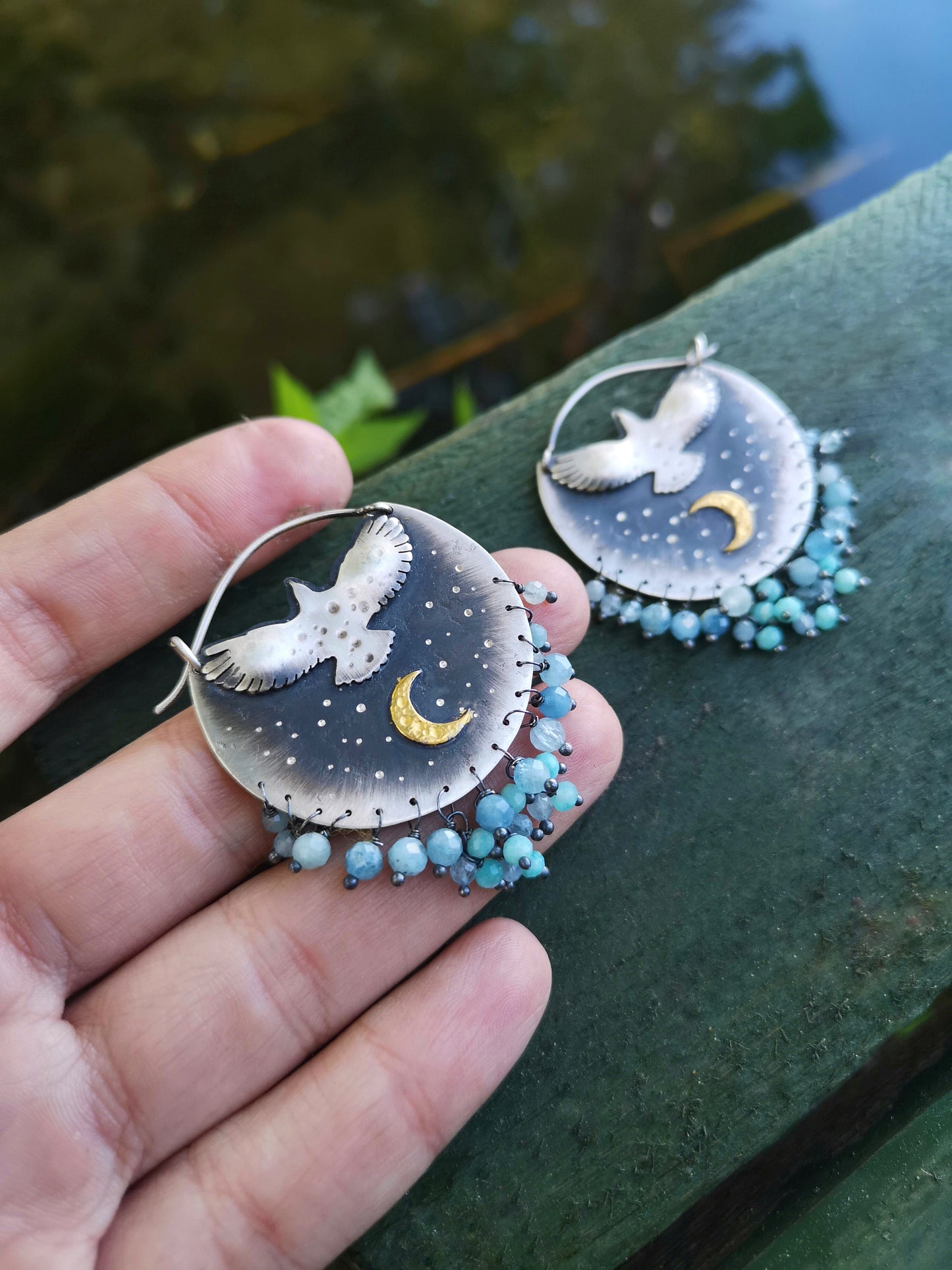 CUSTOM - Sacred Wings Earrings- Eagle Keum Boo and Aquamarine Earrings