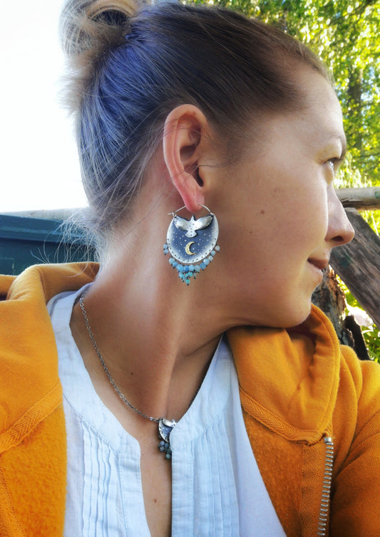 CUSTOM - Sacred Wings Earrings- Eagle Keum Boo and Aquamarine Earrings