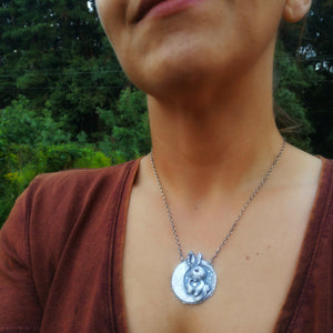 Guardian of the Moon - Silver Rabbit & Moon Necklace