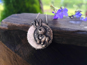 Guardian of the Moon - Silver Rabbit & Moon Necklace