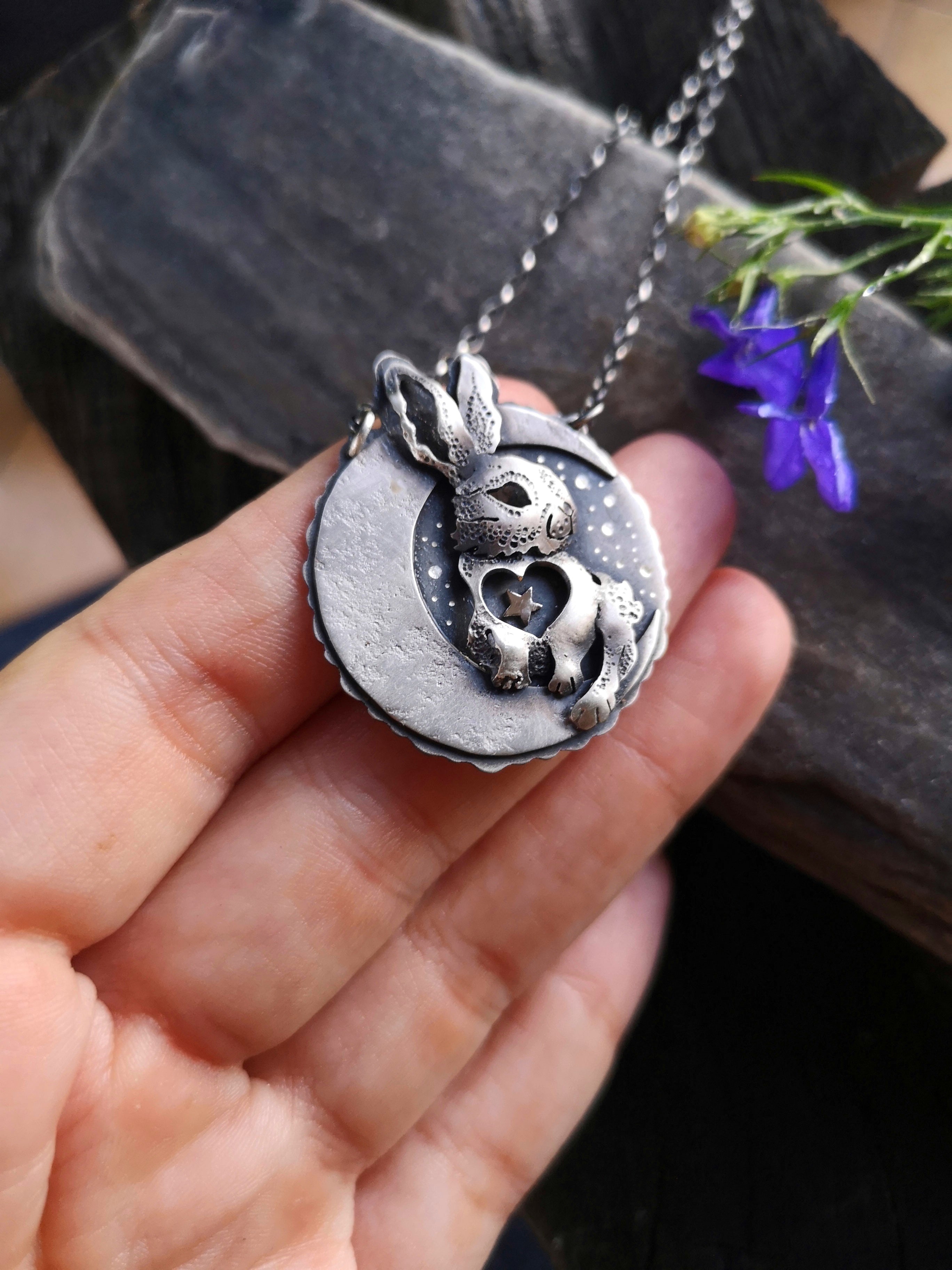 Guardian of the Moon - Silver Rabbit & Moon Necklace