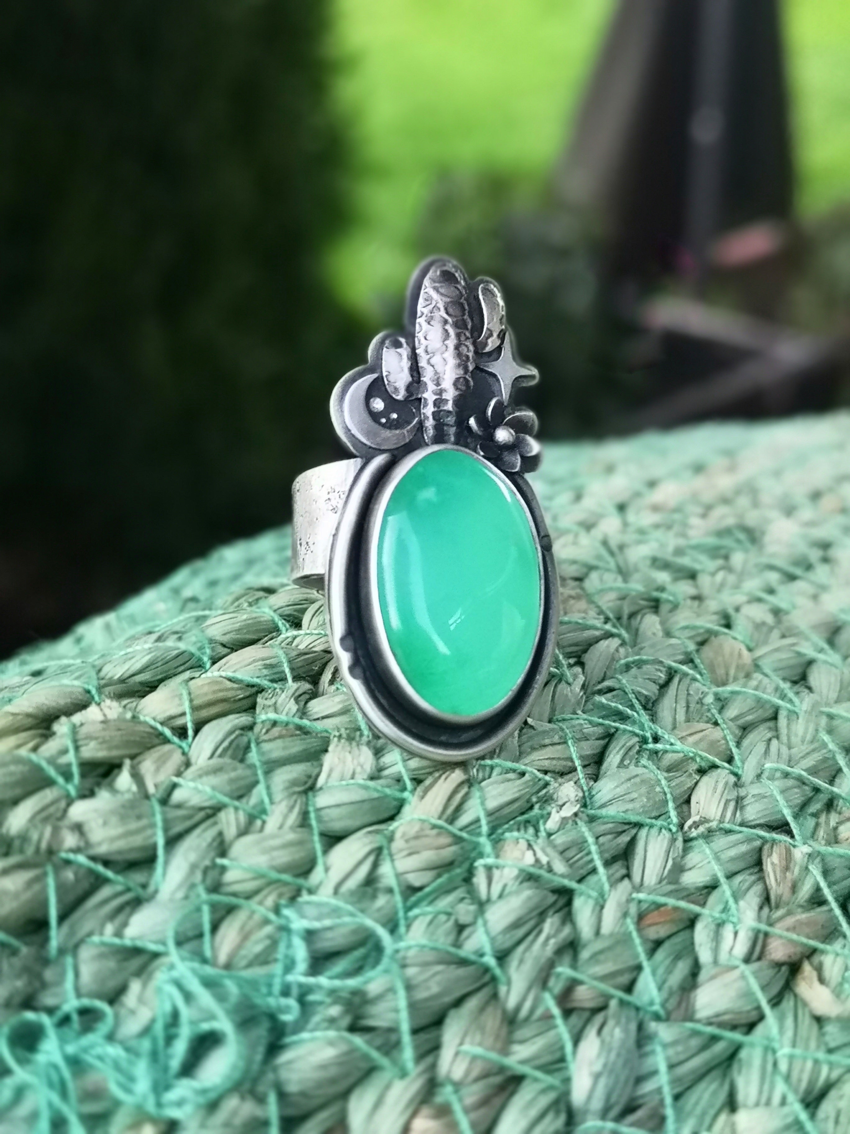 Saguaro Ring with Chrysoprase 6.75 US