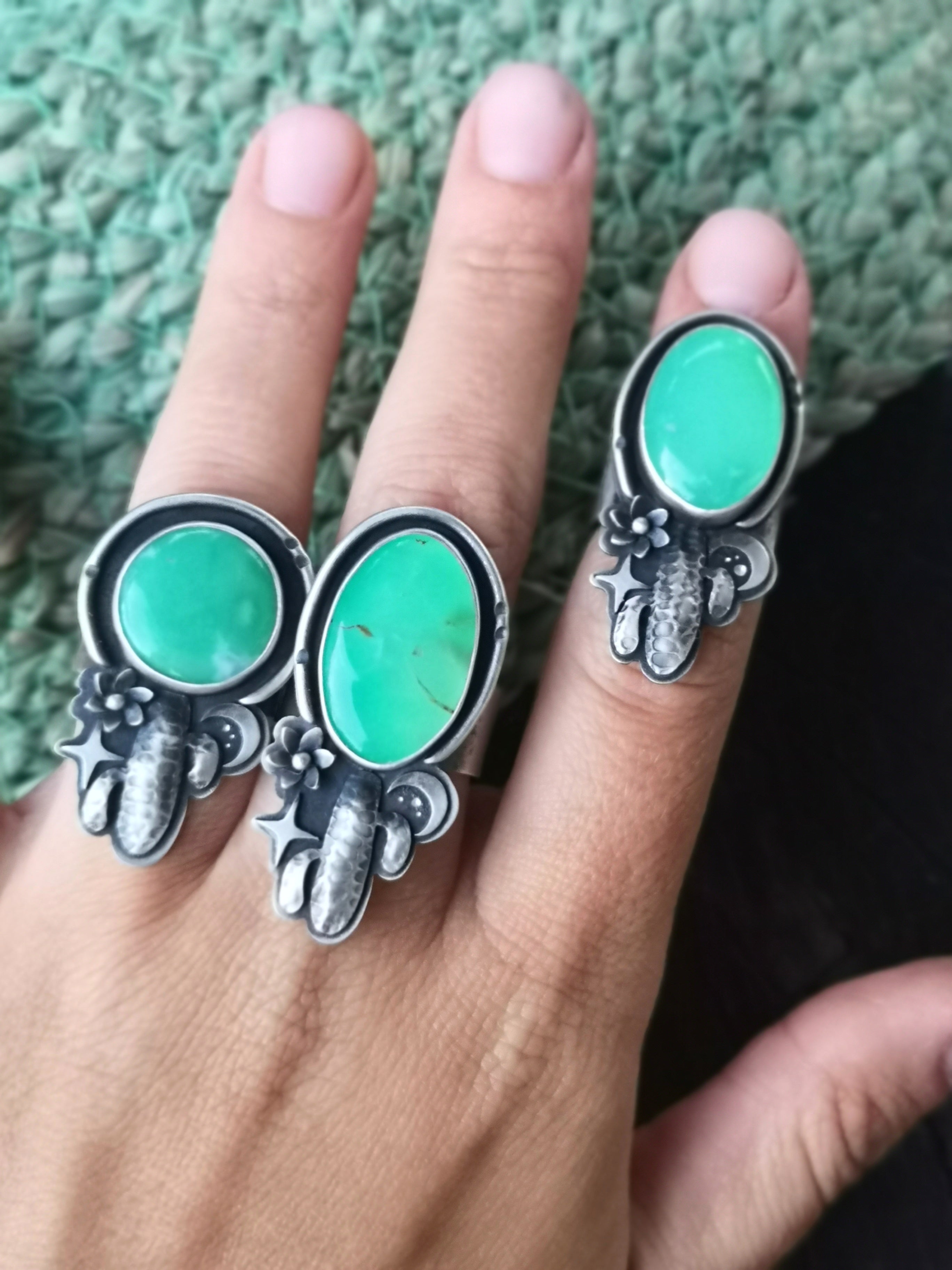 Saguaro Ring with Chrysoprase 6.75 US