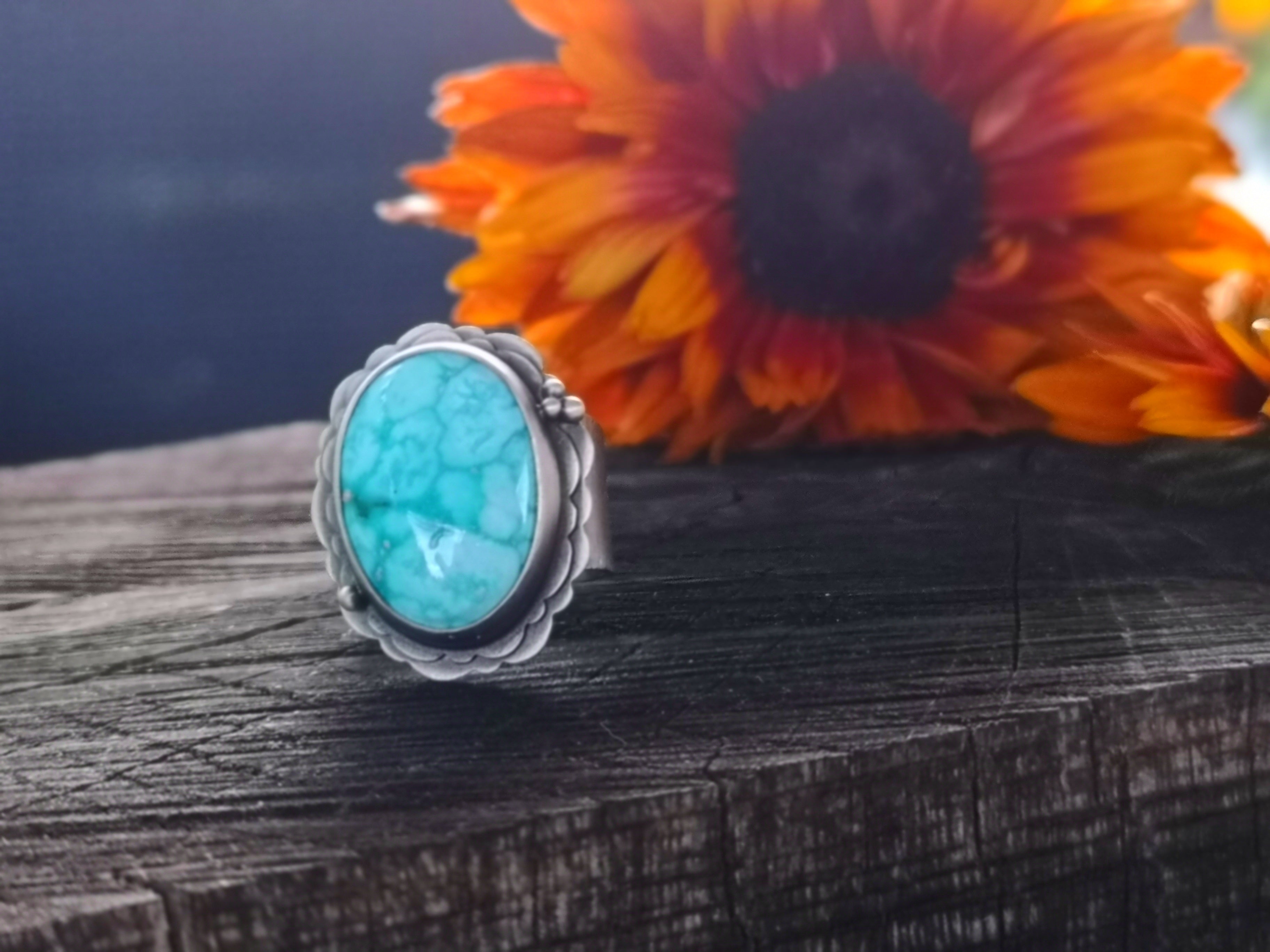 The Bloomer Ring - White Water Turquoise 7 US