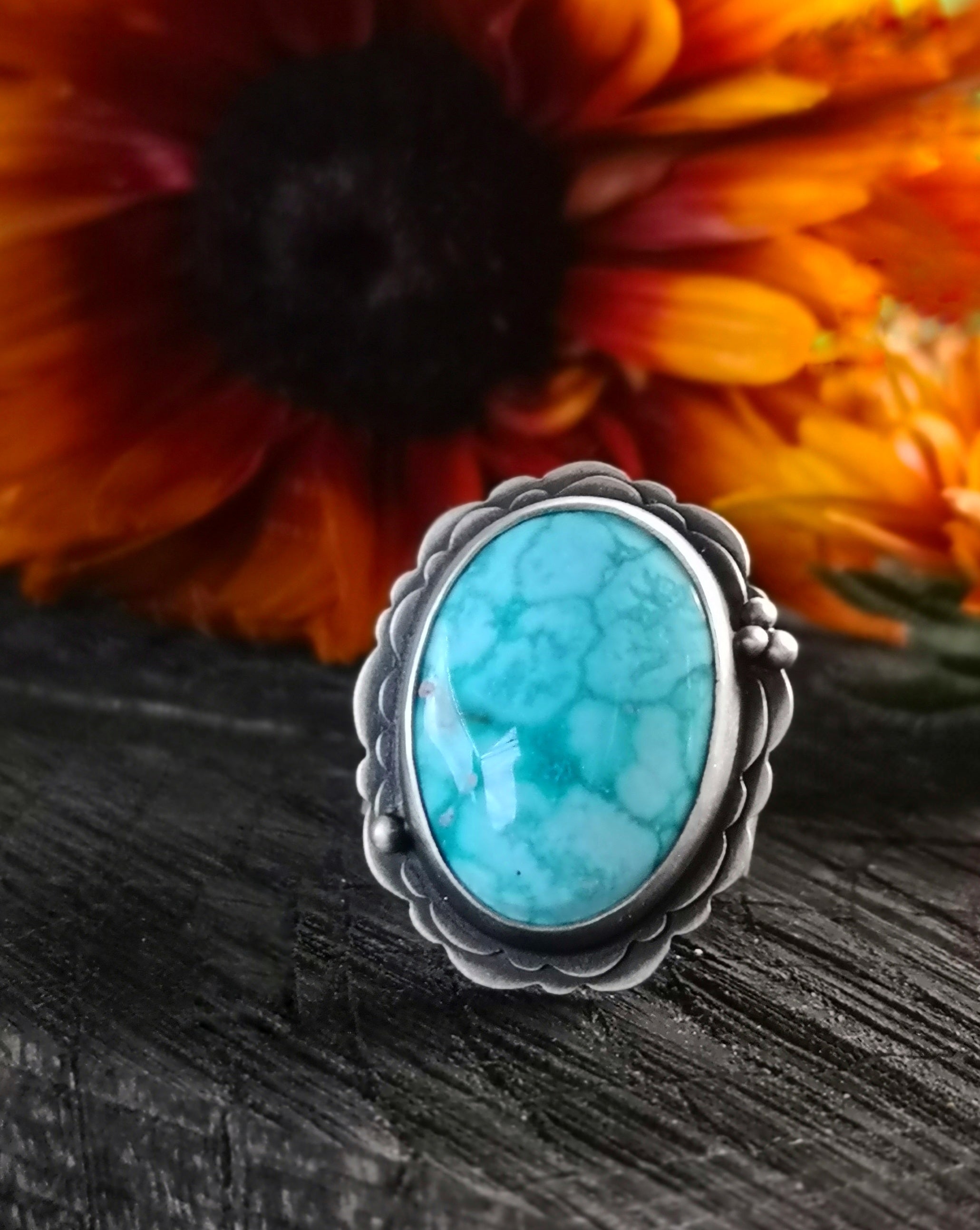The Bloomer Ring - White Water Turquoise 7 US