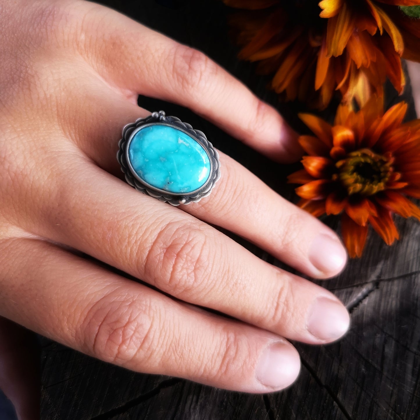 SALE: The Bloomer Ring - White Water Turquoise 8.5 US