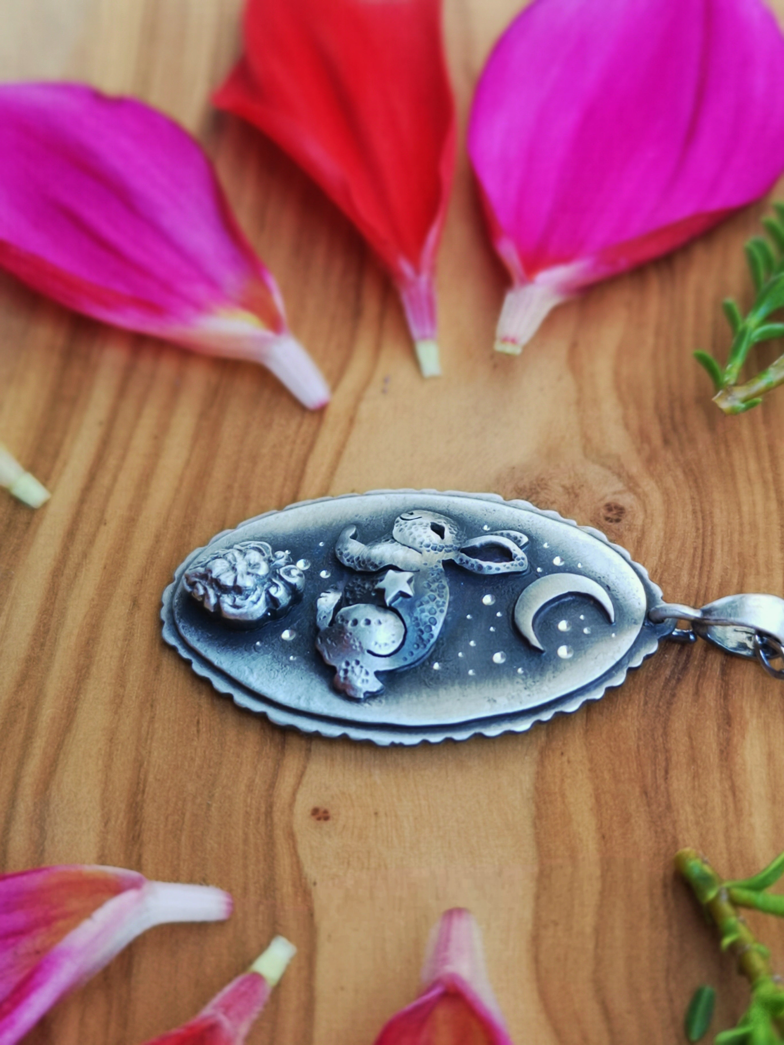 Guardian of the Moon - Silver Rabbit & Moon Necklace