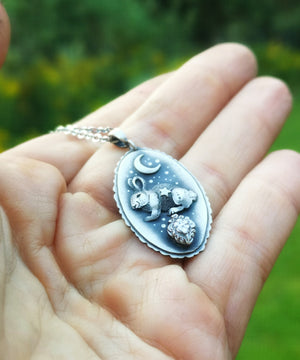 Guardian of the Moon - Silver Rabbit & Moon Necklace