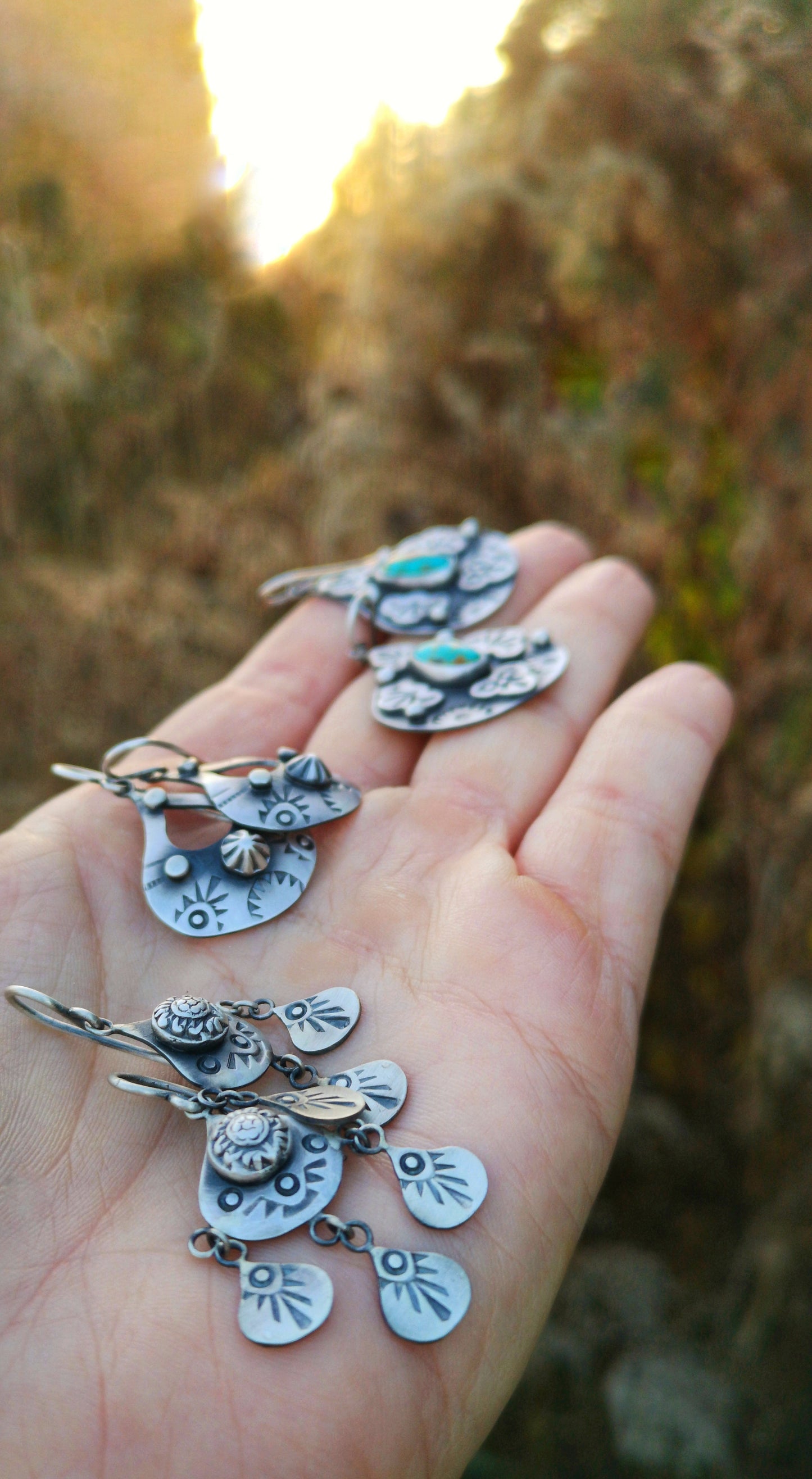 Concho Earrings - Stamped Drop Earrings