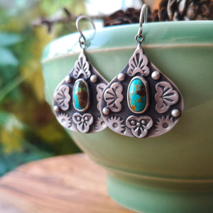 Turquoise Drop Earrings - Stamped Drop Earrings