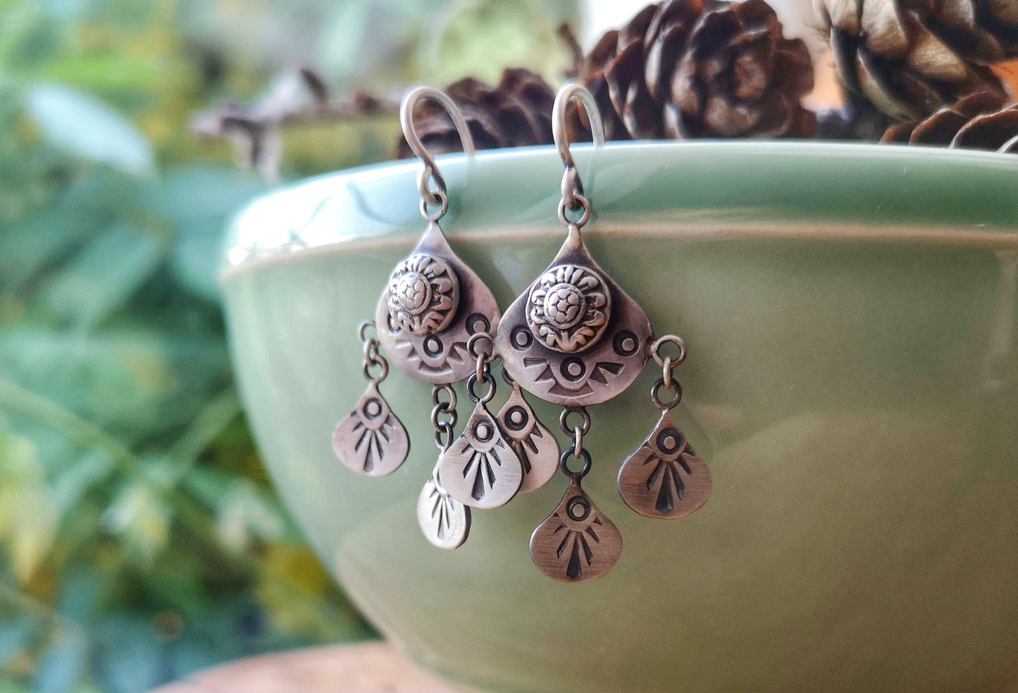 Chandelier Earrings - Sterling Silver Stamped Earrings