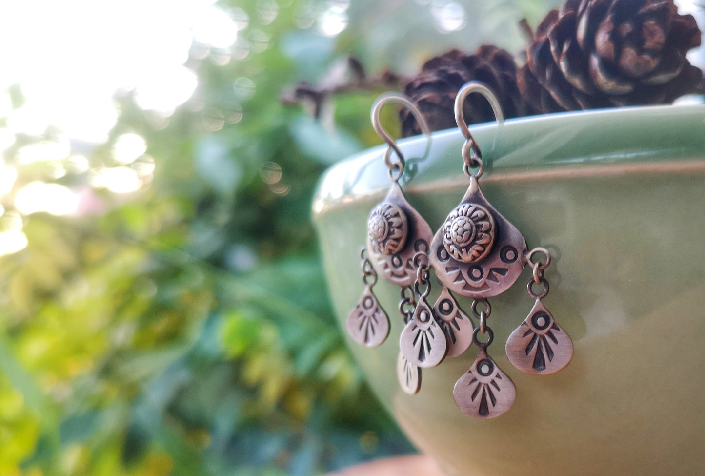 Chandelier Earrings - Sterling Silver Stamped Earrings