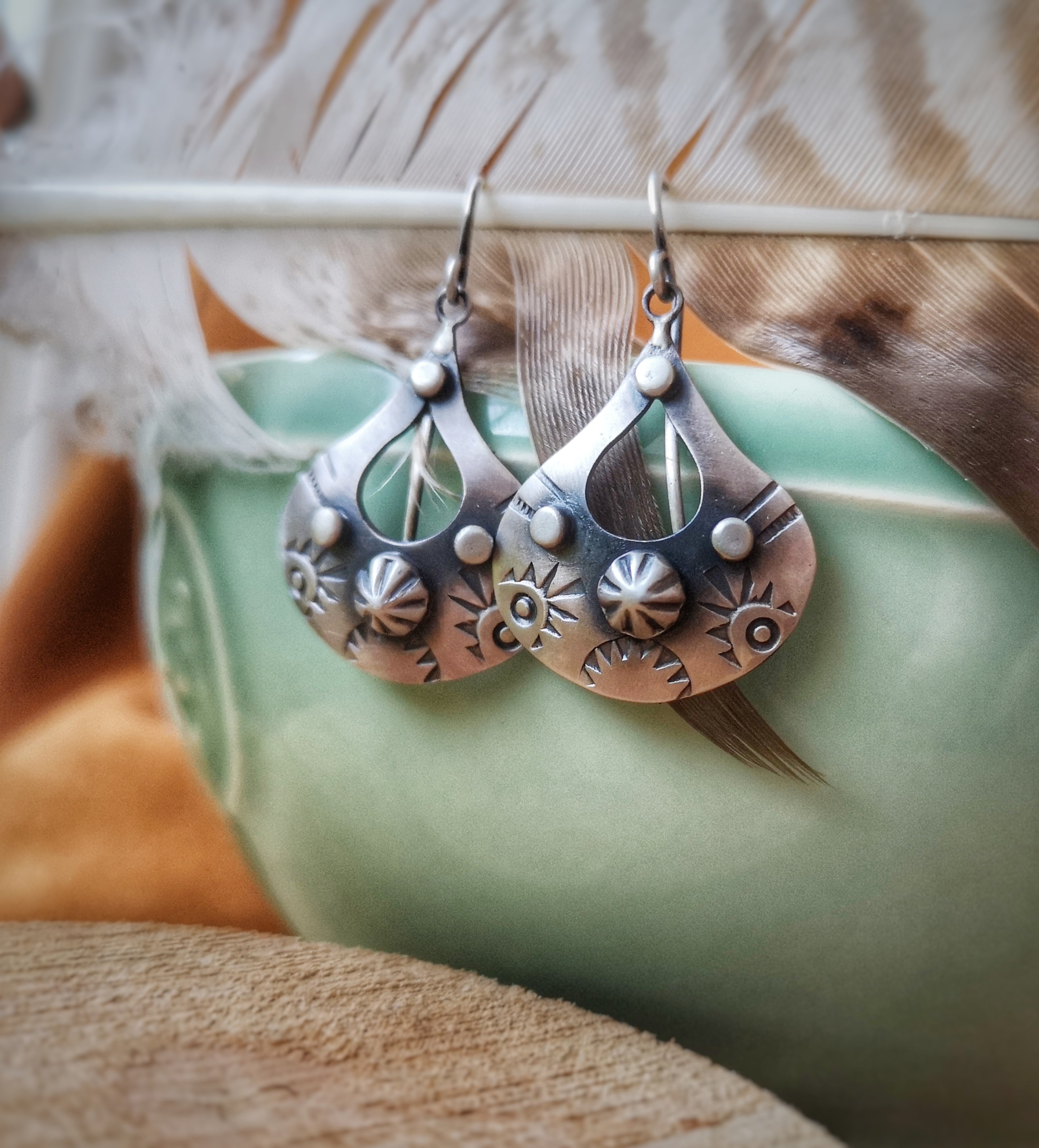 Concho Earrings - Stamped Drop Earrings