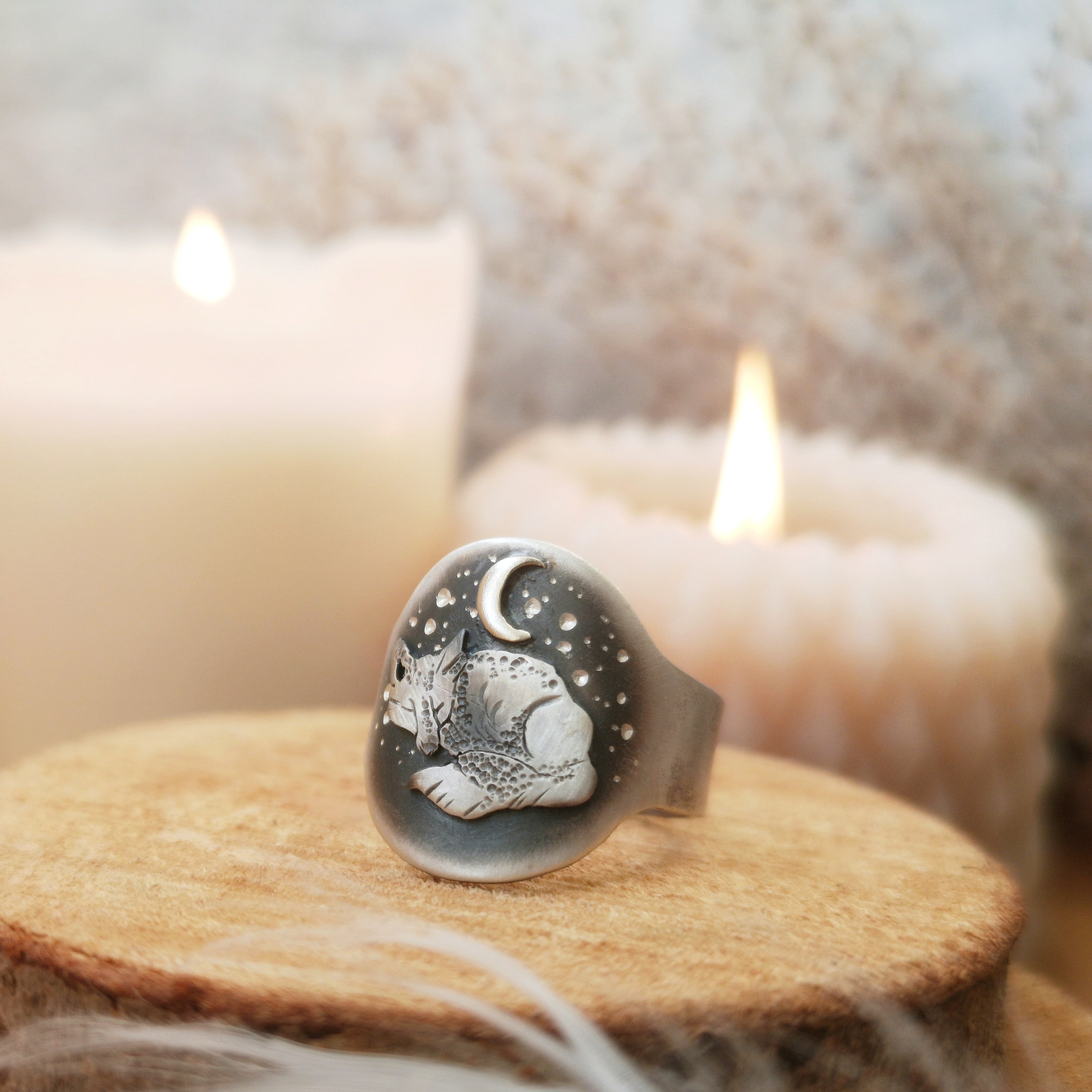 MADE TO ORDER - The Sleeping Fox Ring - Sterling Silver Totem Ring