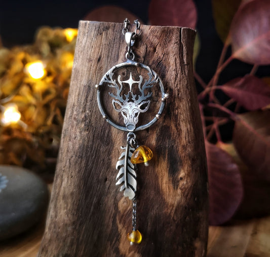 Golden November Necklace - Deer Necklace with Amber
