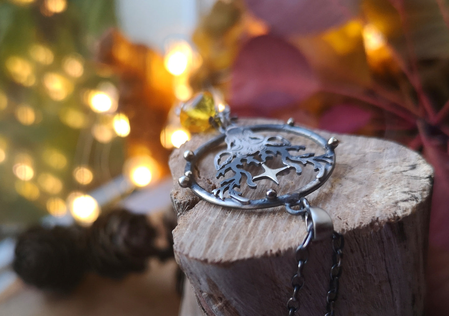 Golden November Necklace - Deer Necklace with Amber