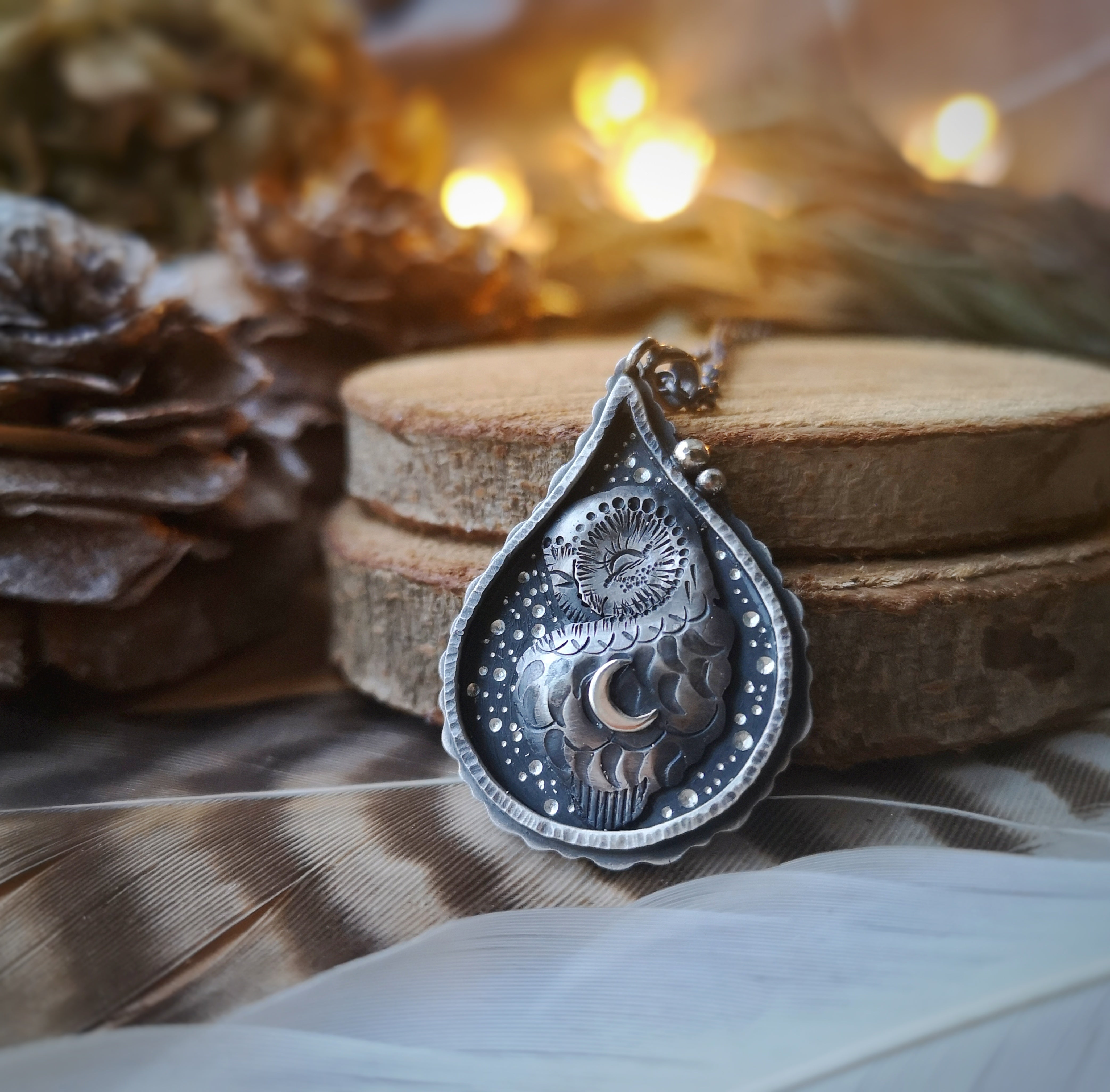 The Sleeping Barn Owl - Drop Shadowbox Necklace