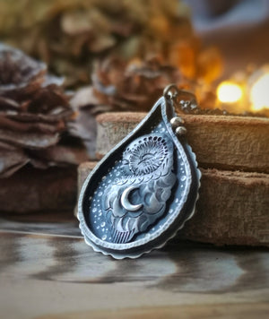 The Sleeping Barn Owl - Drop Shadowbox Necklace