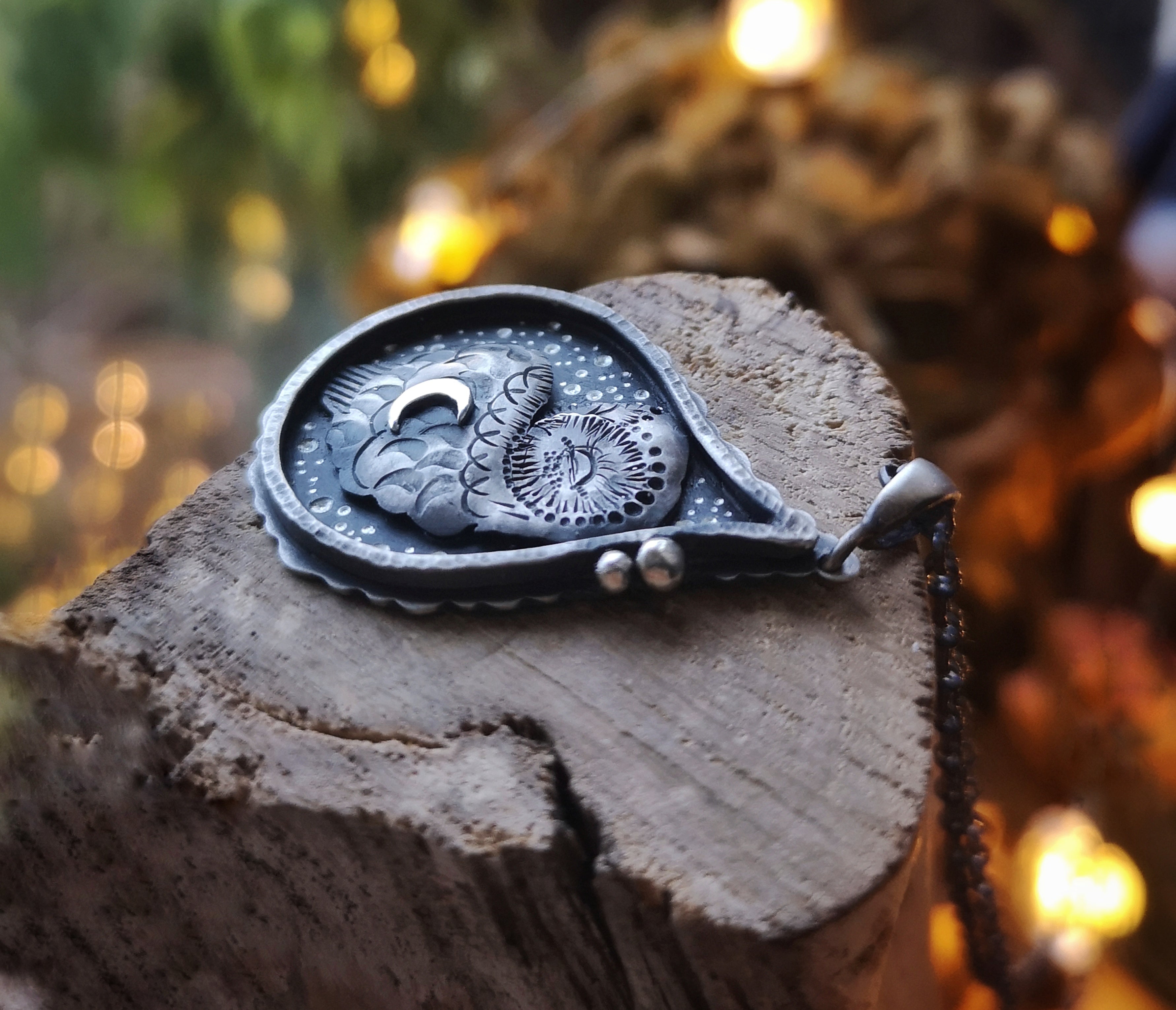 The Sleeping Barn Owl - Drop Shadowbox Necklace