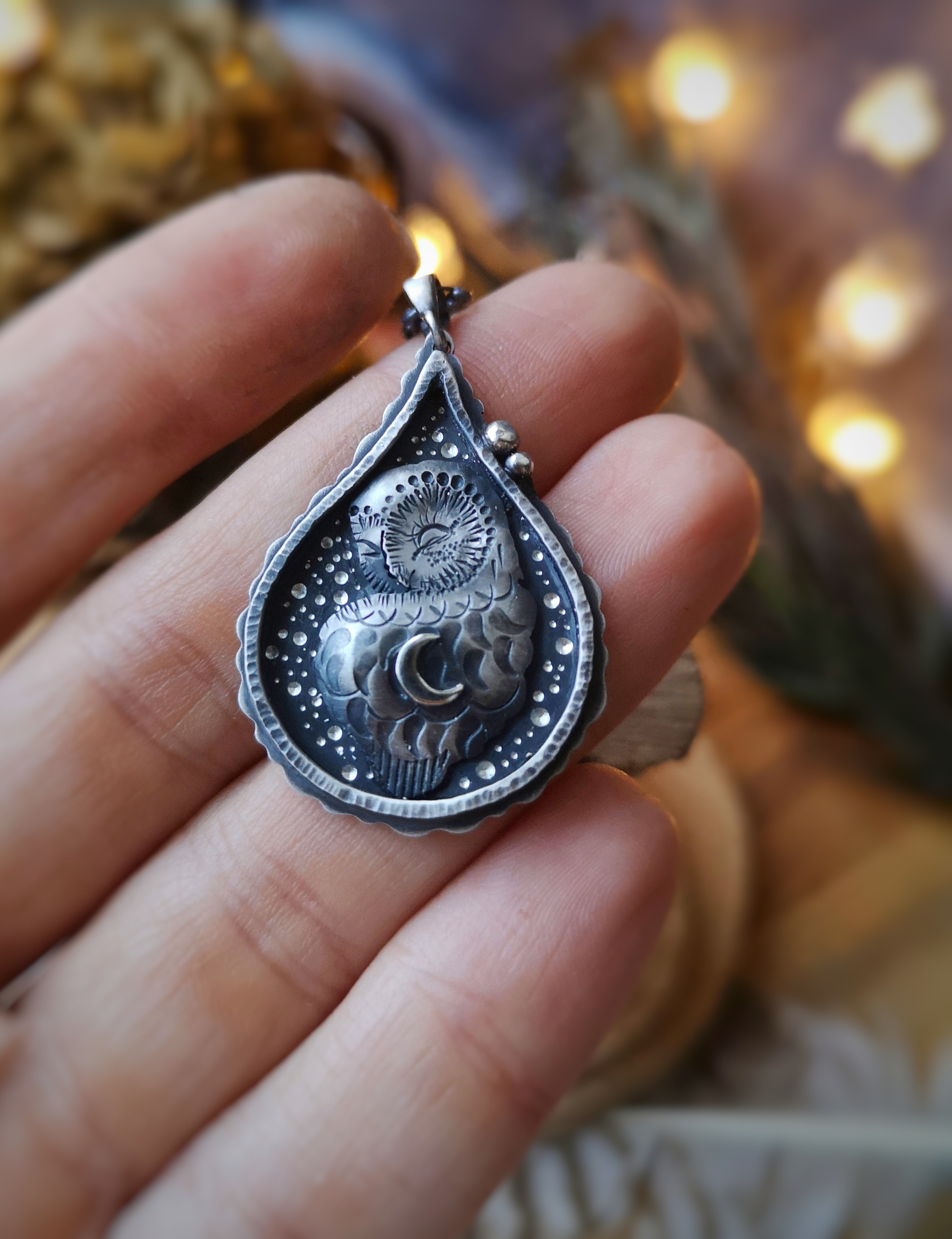 Sleeping Barn Owl - Drop Shadowbox Necklace