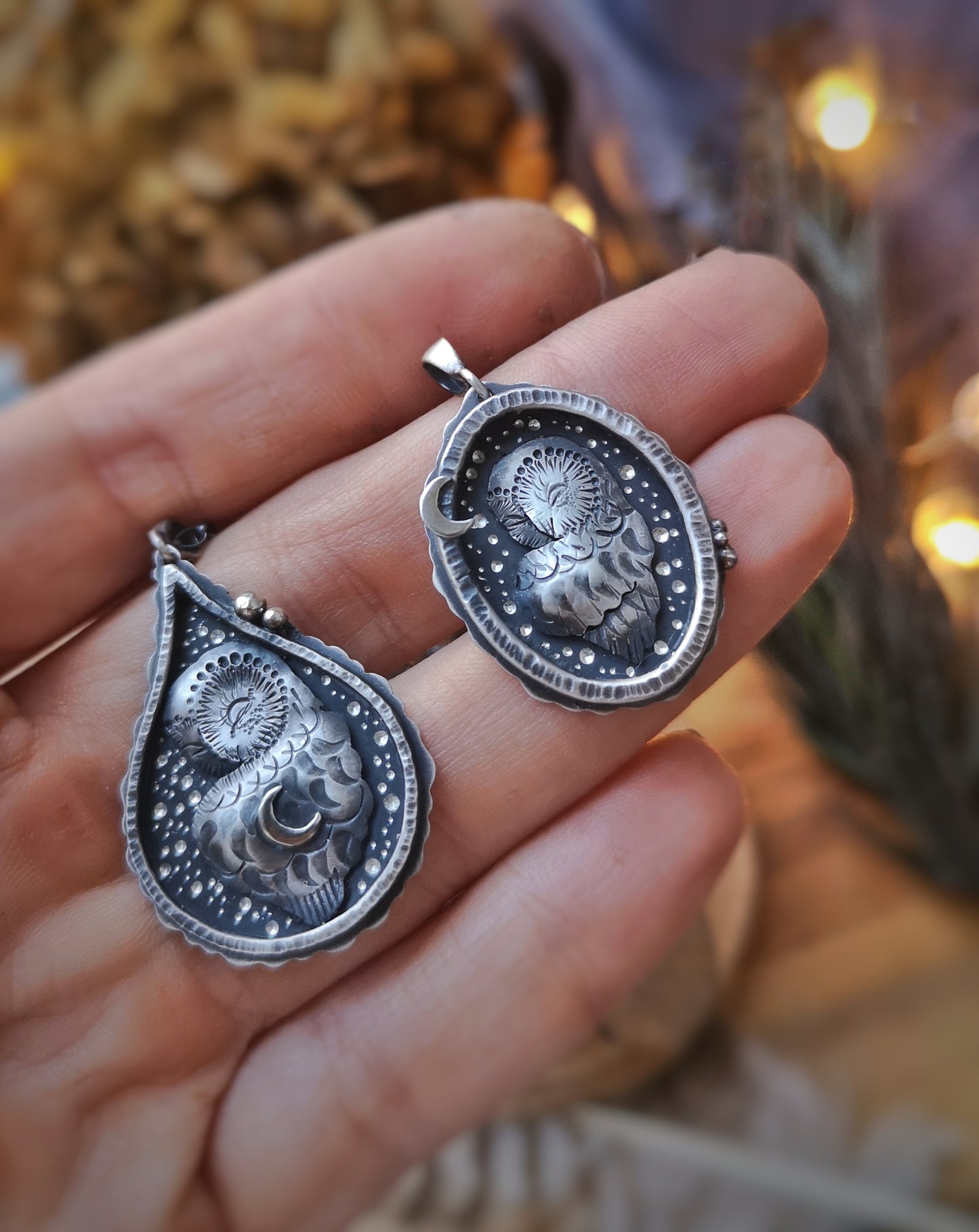 The Sleeping Barn Owl - Drop Shadowbox Necklace