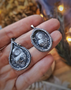 The Sleeping Barn Owl - Drop Shadowbox Necklace