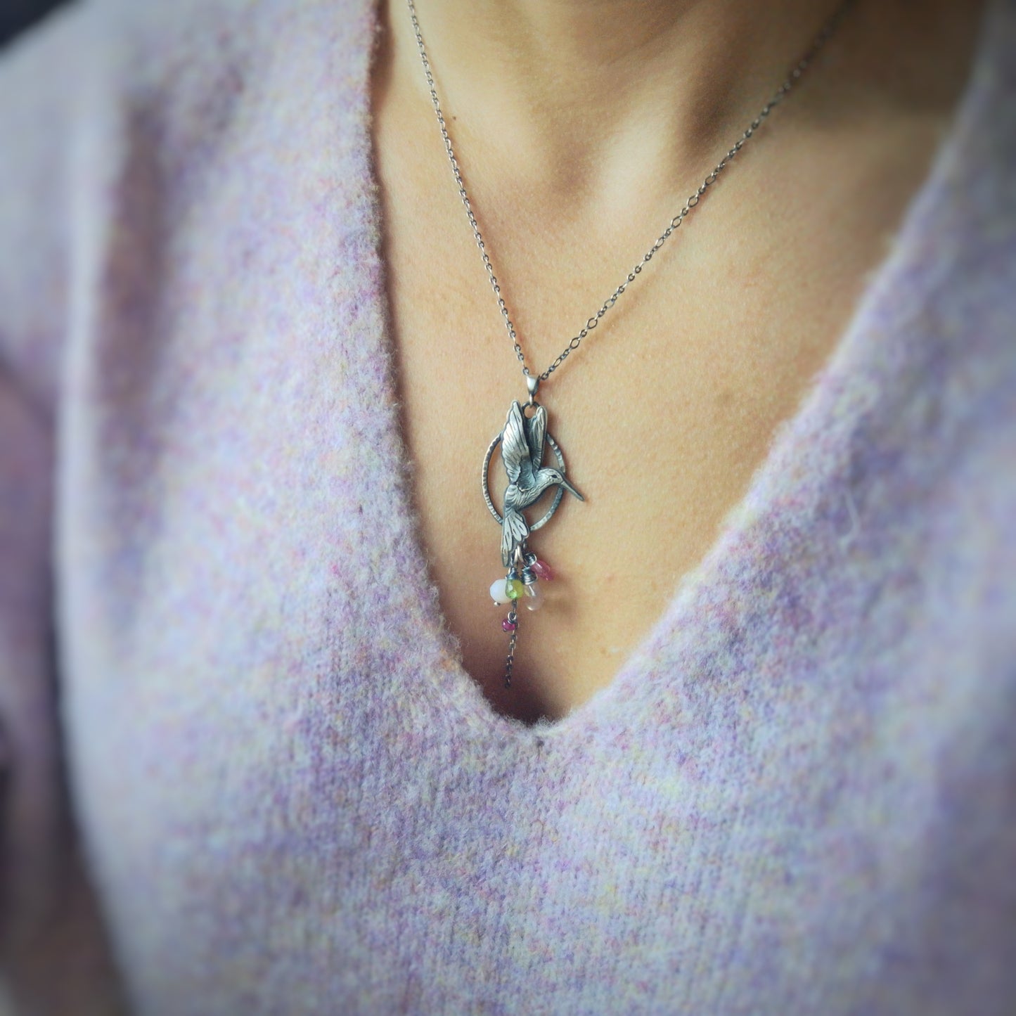 The Hummingbird Talisman Necklace- Oval Lariat Necklace