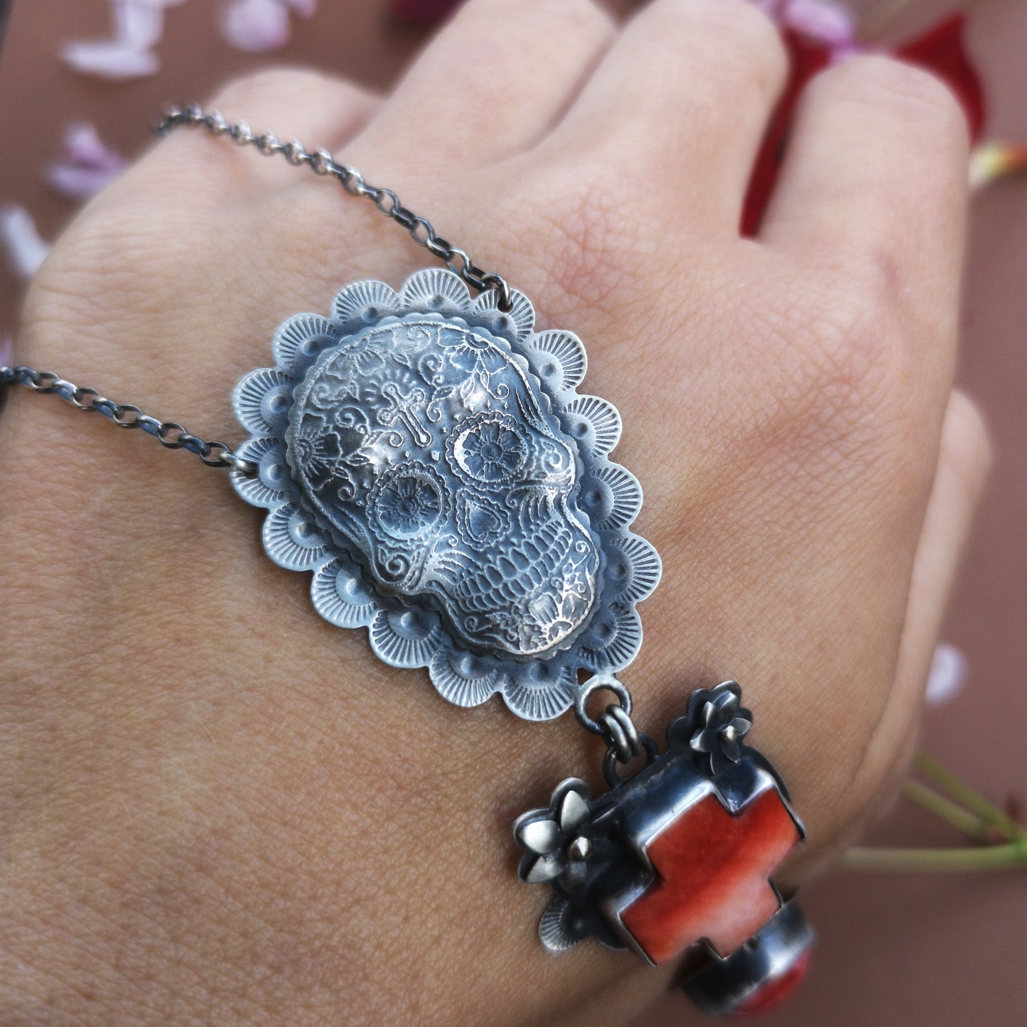 Skull Necklace -  Spiny Oyster Cross