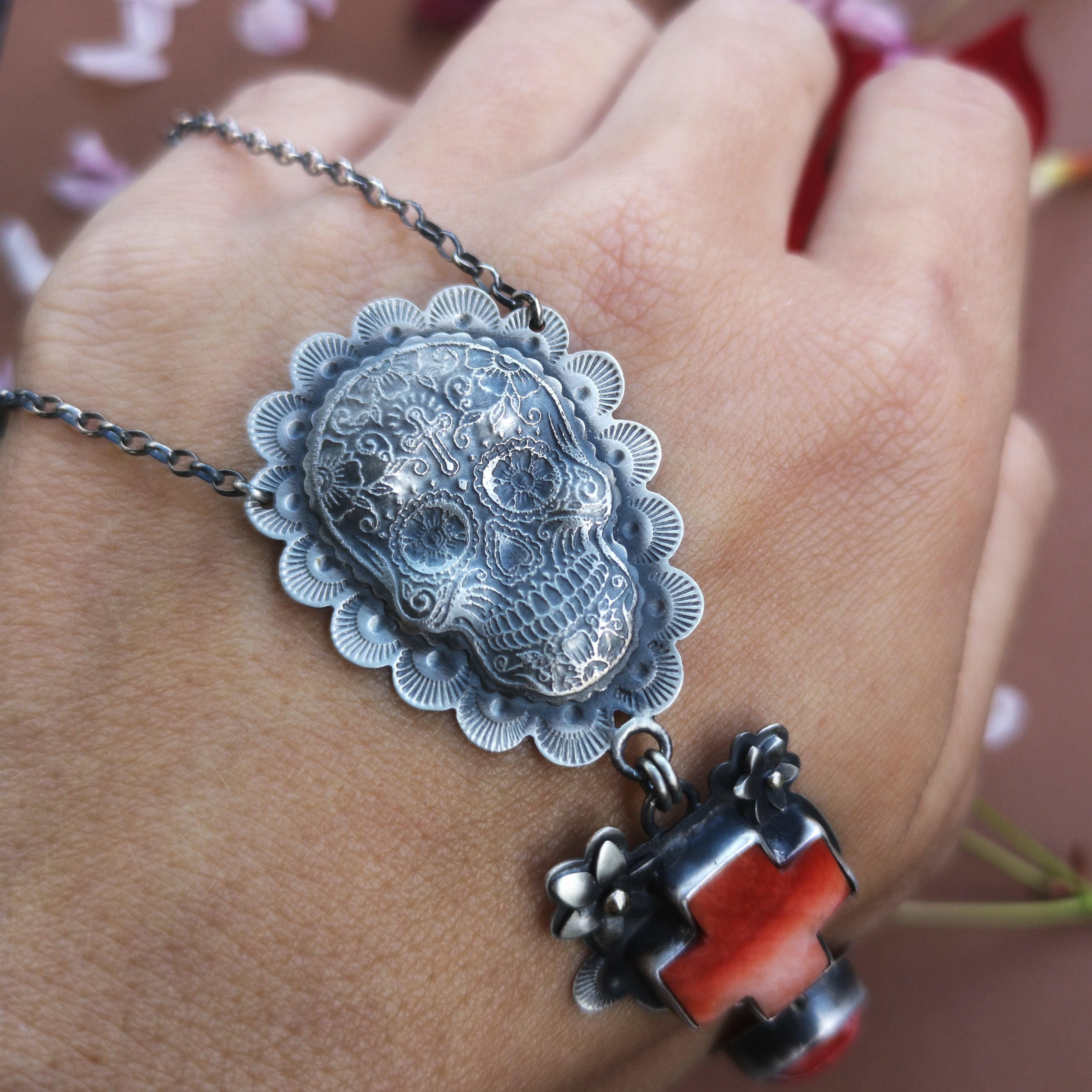 Skull Necklace -  Spiny Oyster Cross