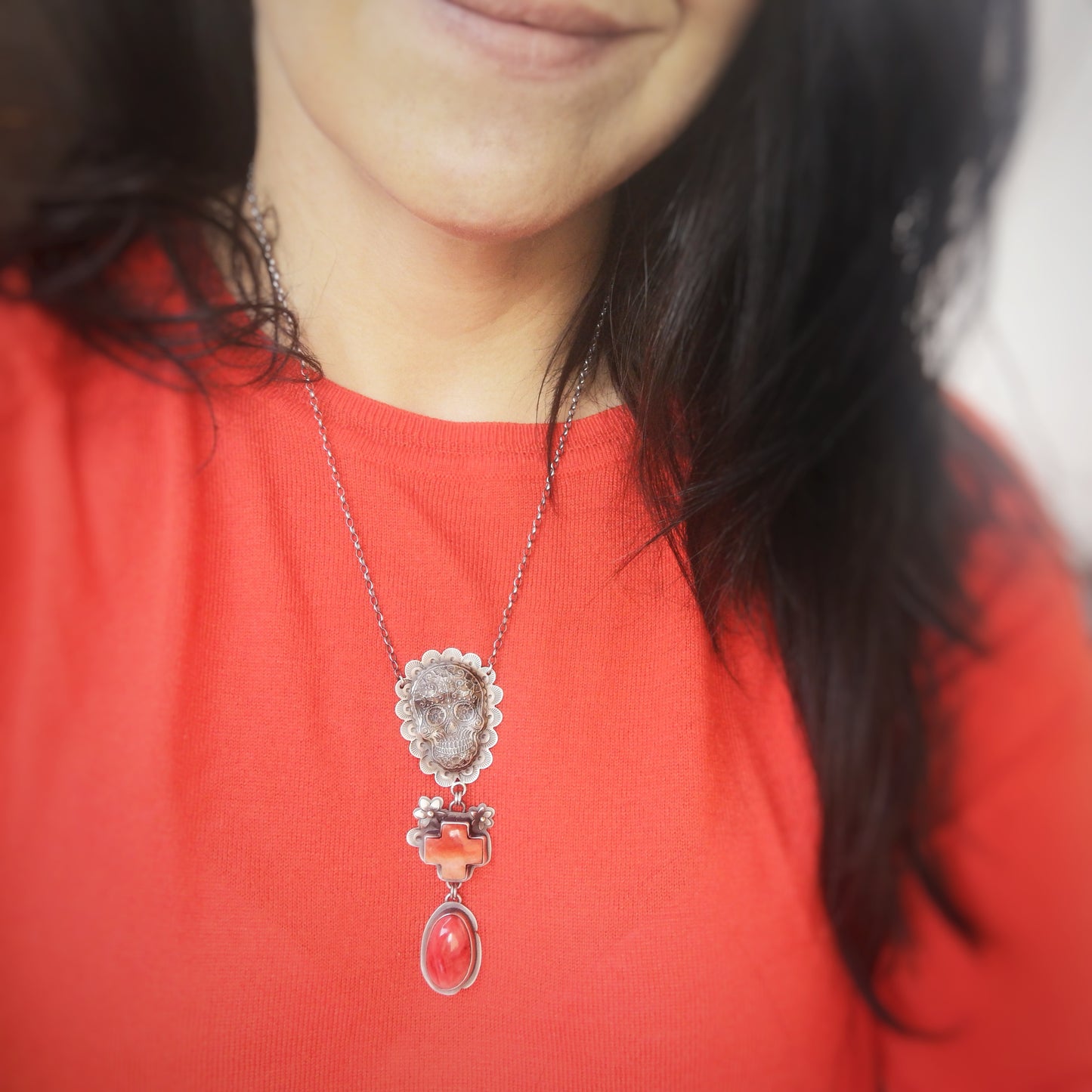 Skull Necklace -  Spiny Oyster Cross