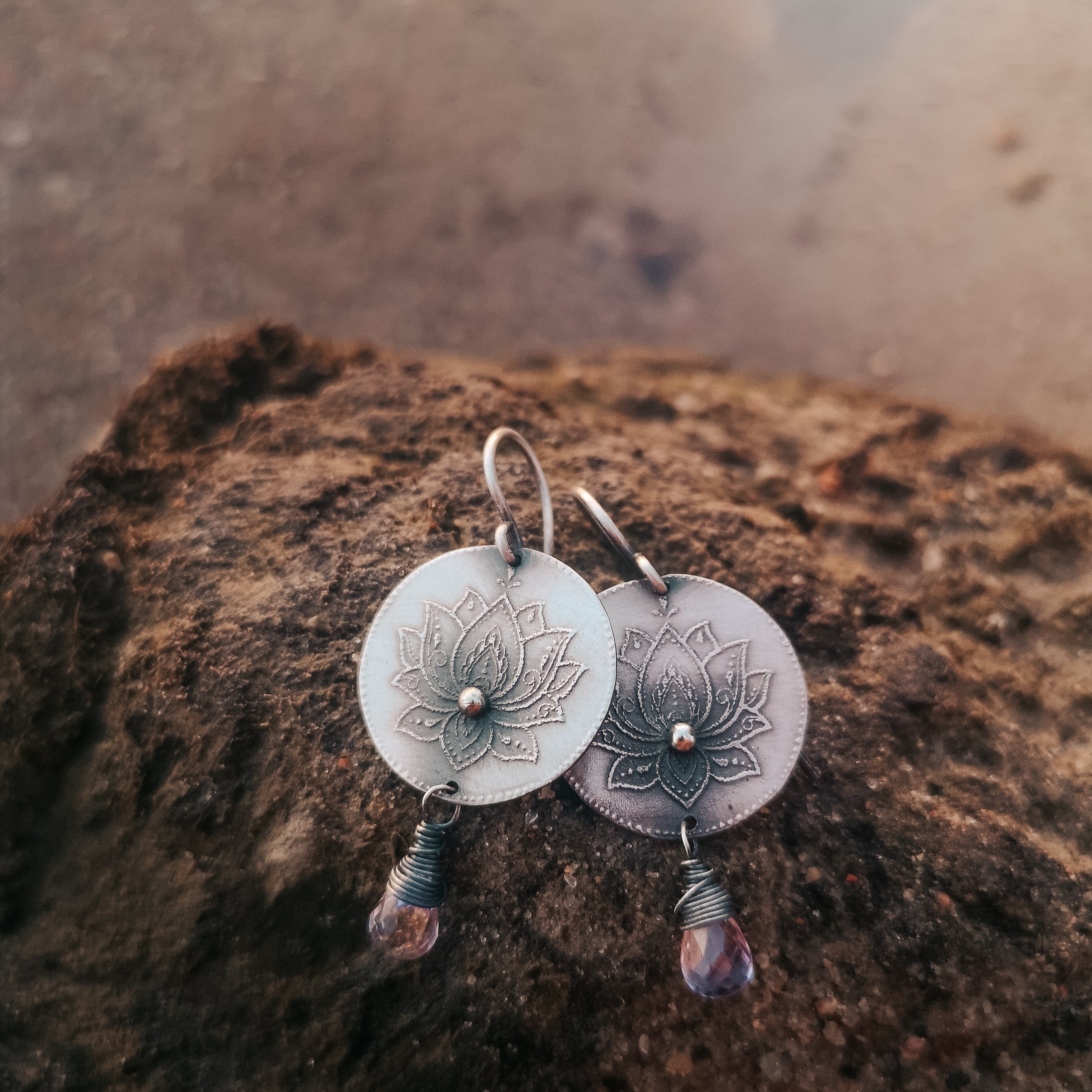 The Lotus Earrings - Pink Amethyst Earrings