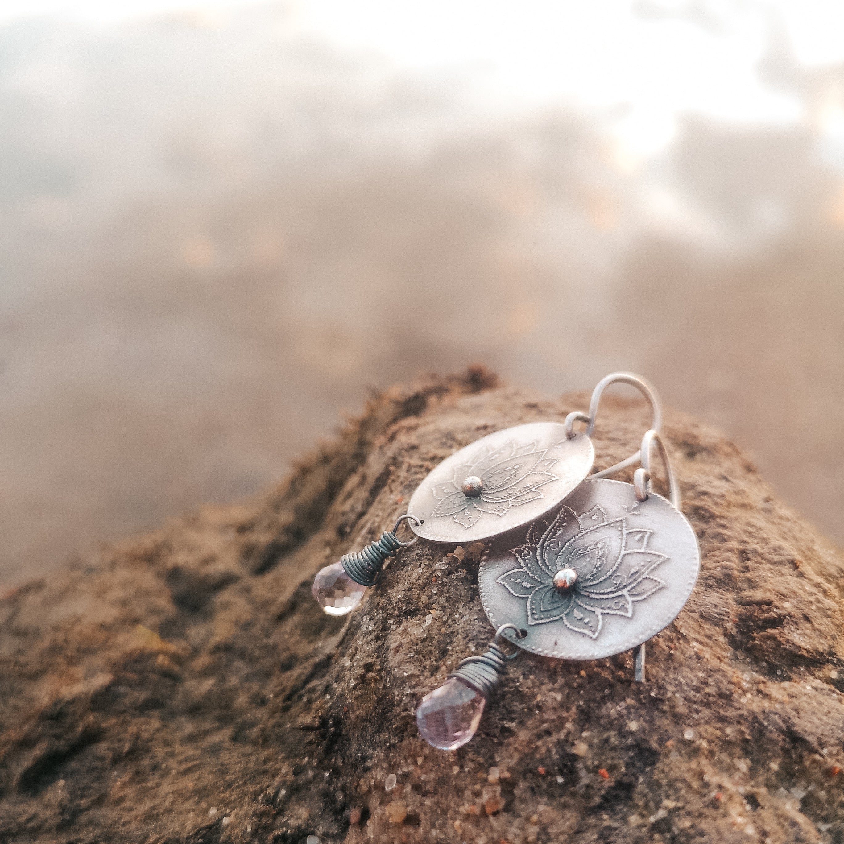 The Lotus Earrings - Pink Amethyst Earrings
