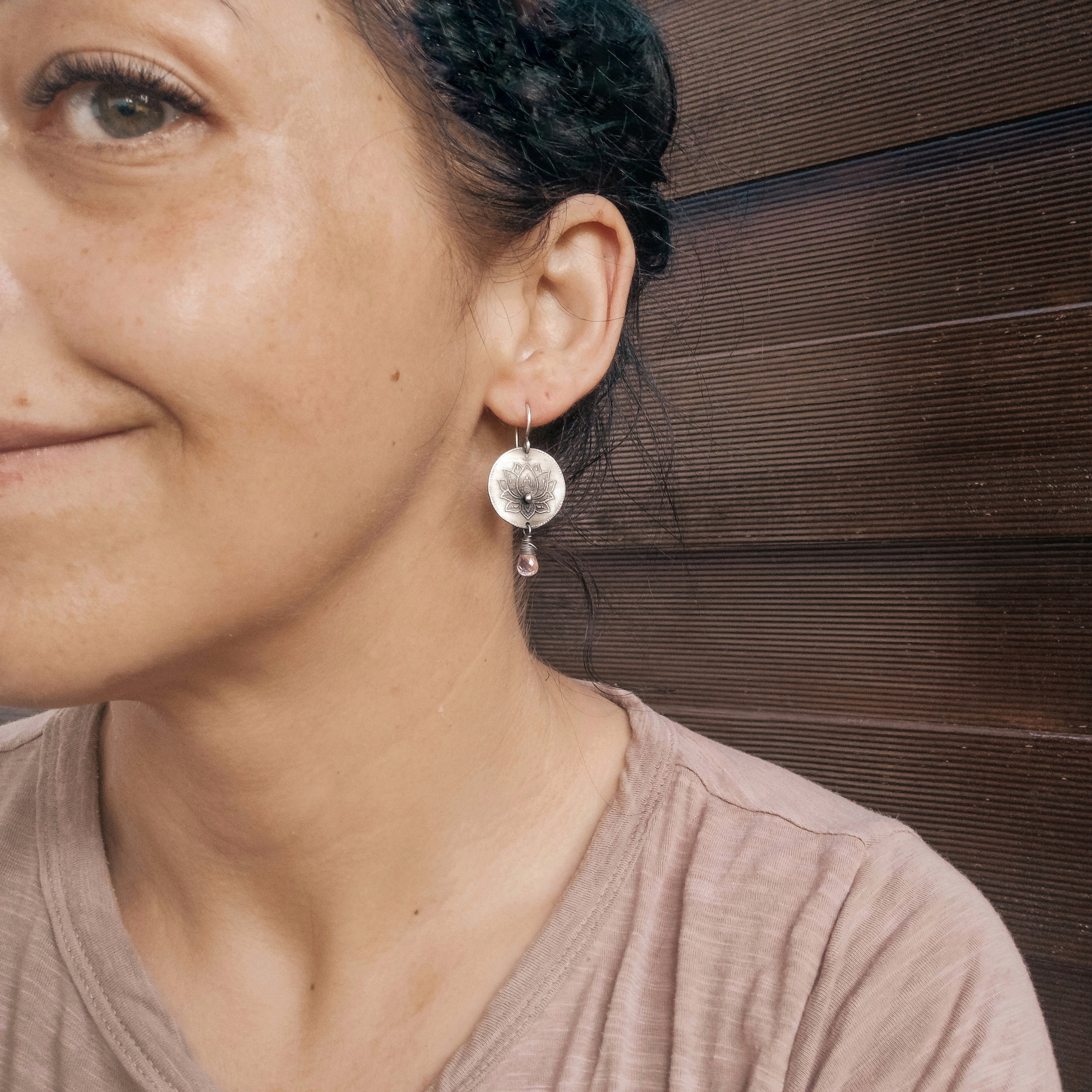The Lotus Earrings - Pink Amethyst Earrings