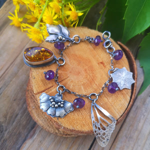 The Monarch Butterfly Bracelet with Amber and Amethyst