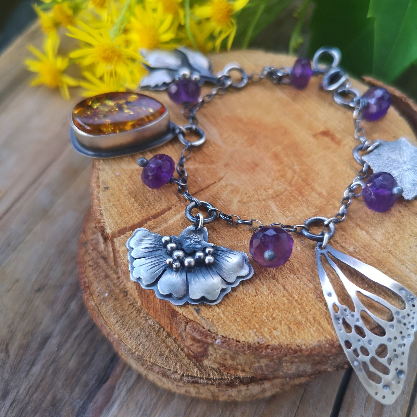 The Monarch Butterfly Bracelet with Amber and Amethyst