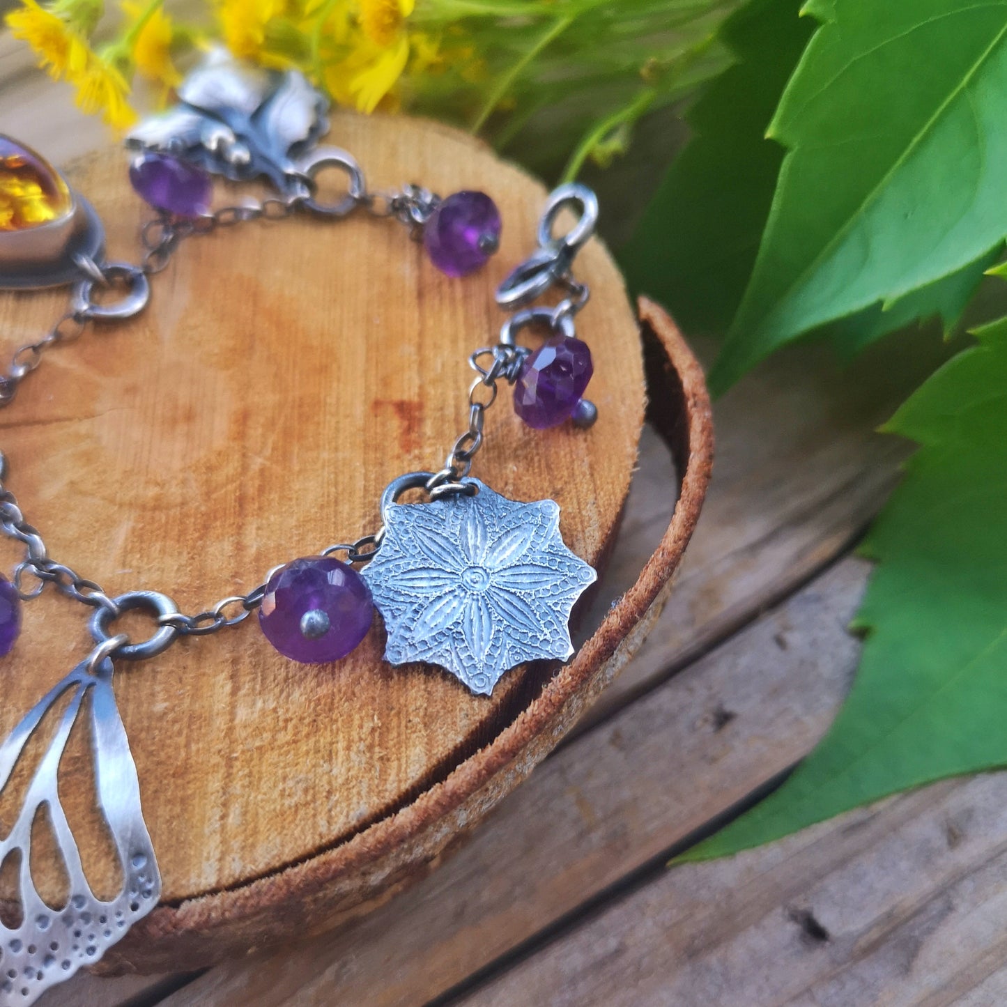 The Monarch Butterfly Bracelet with Amber and Amethyst