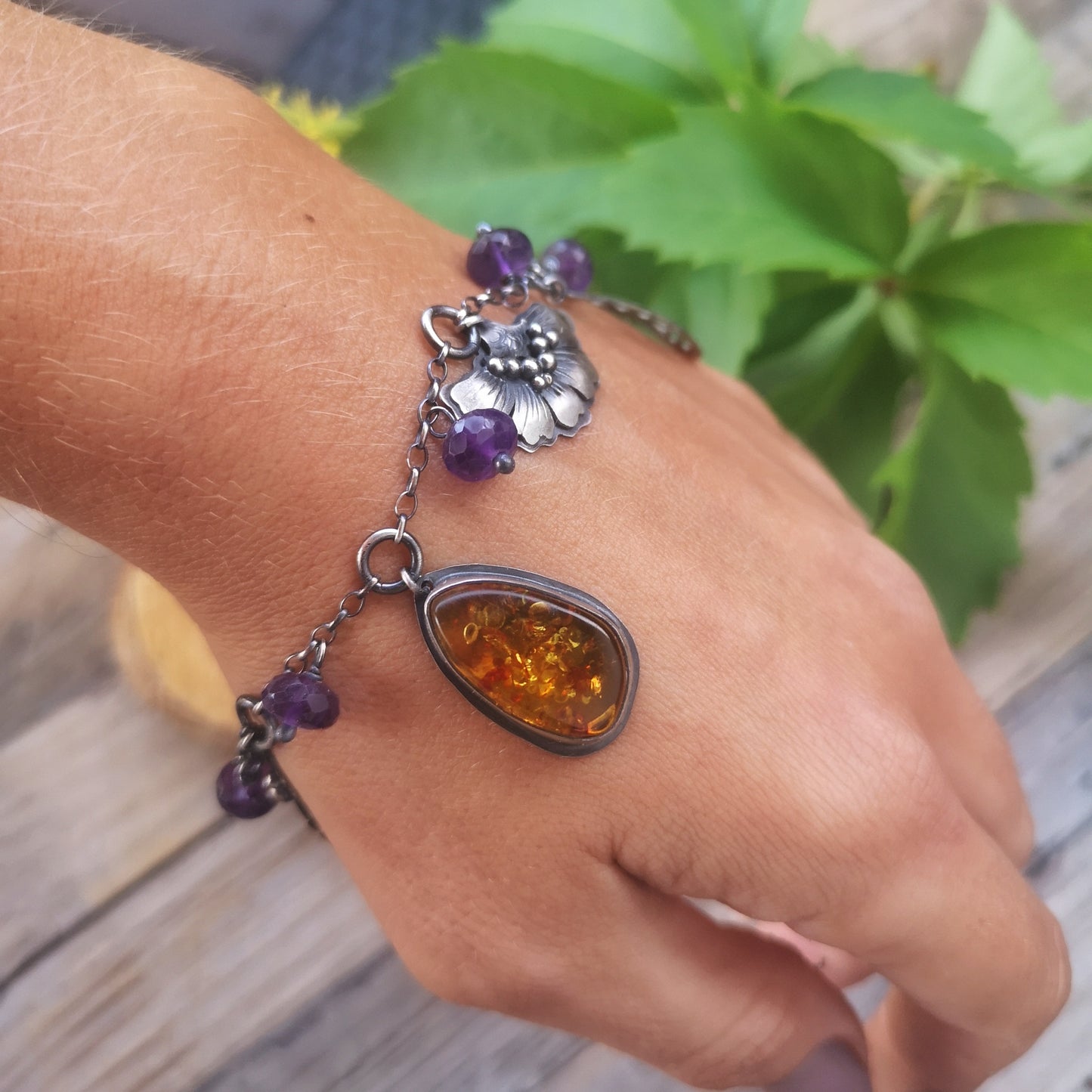 The Monarch Butterfly Bracelet with Amber and Amethyst