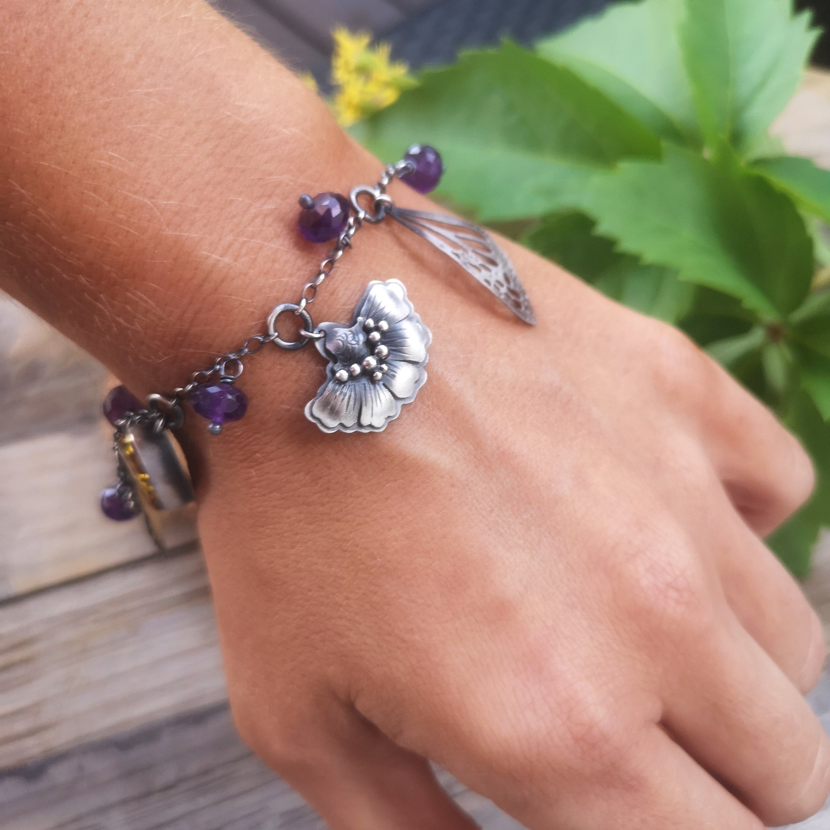 The Monarch Butterfly Bracelet with Amber and Amethyst