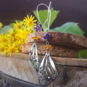 The Monarch Butterfly Earrings with Amber and Amethyst