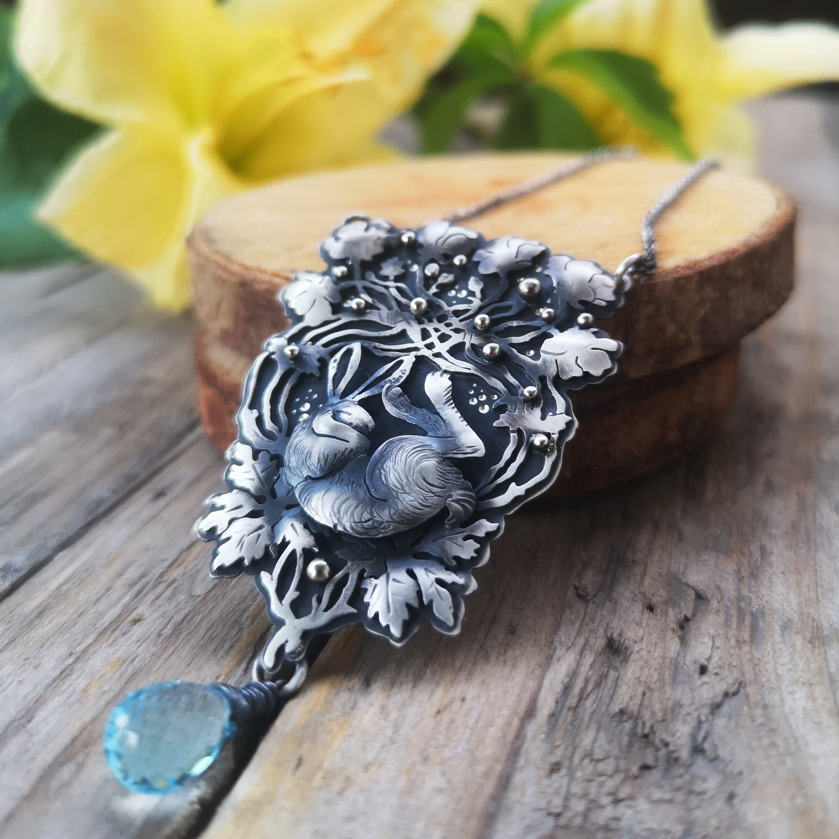 The Sleeping Hare & Sky Blue Topaz Necklace
